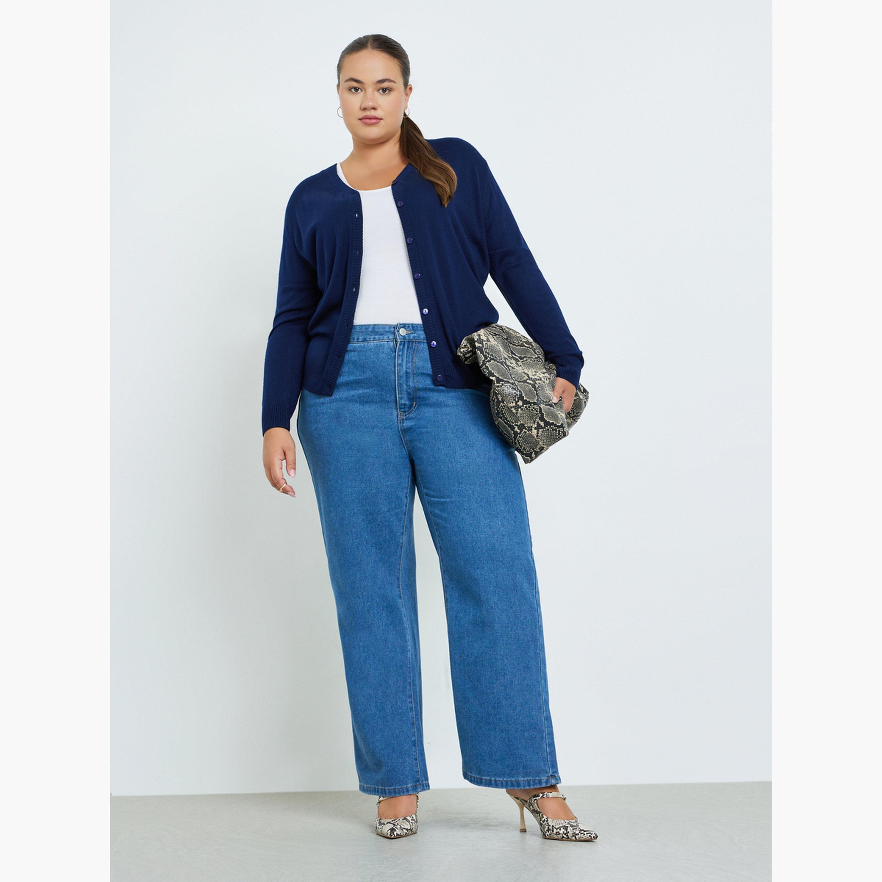 ستايلي - كارديغان محبوك أزرق داكن مقاس كبير للنساء-women-clothing-plussize-cardigansandjumpers-cardigans-image-2