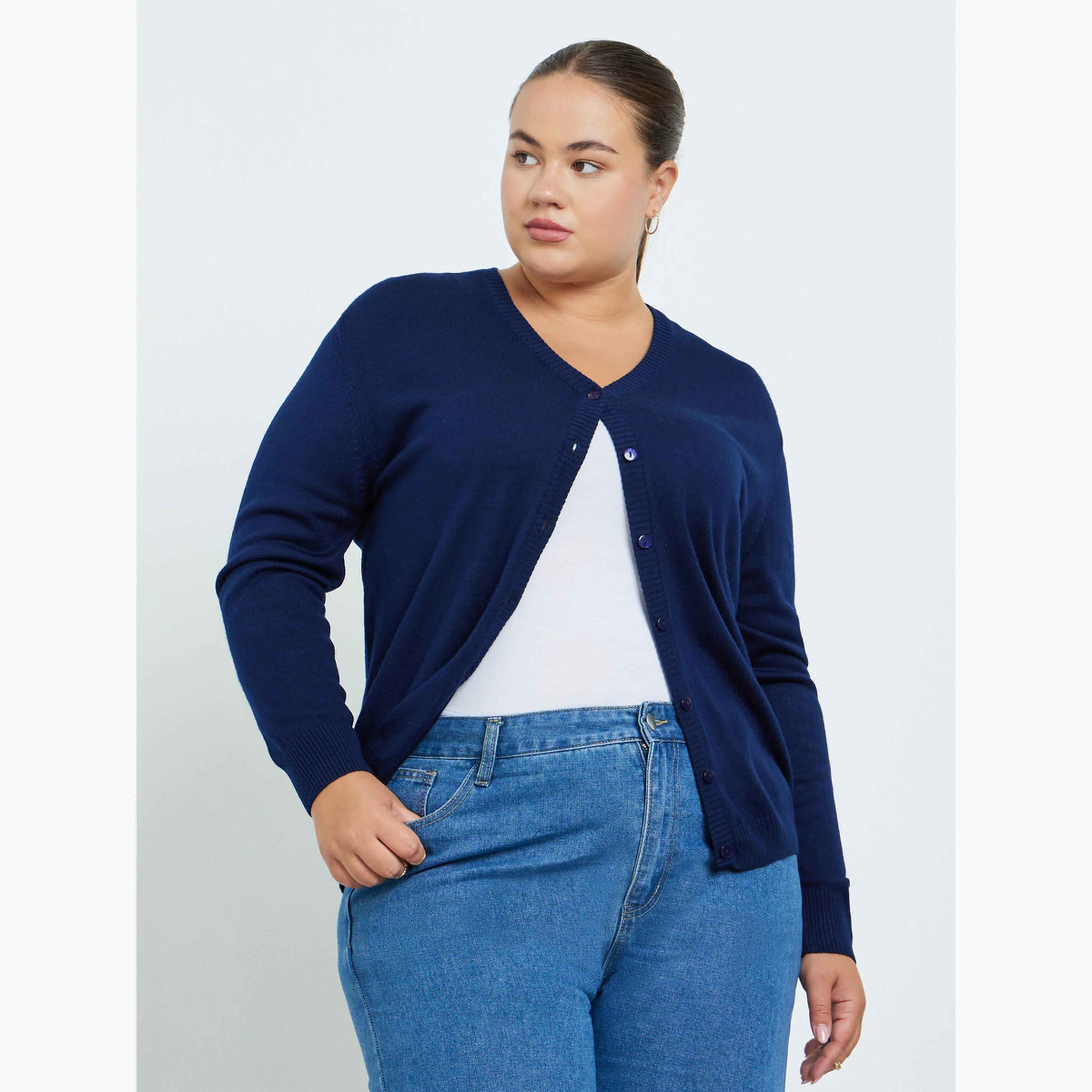 ستايلي - كارديغان محبوك أزرق داكن مقاس كبير للنساء-women-clothing-plussize-cardigansandjumpers-cardigans-image-3