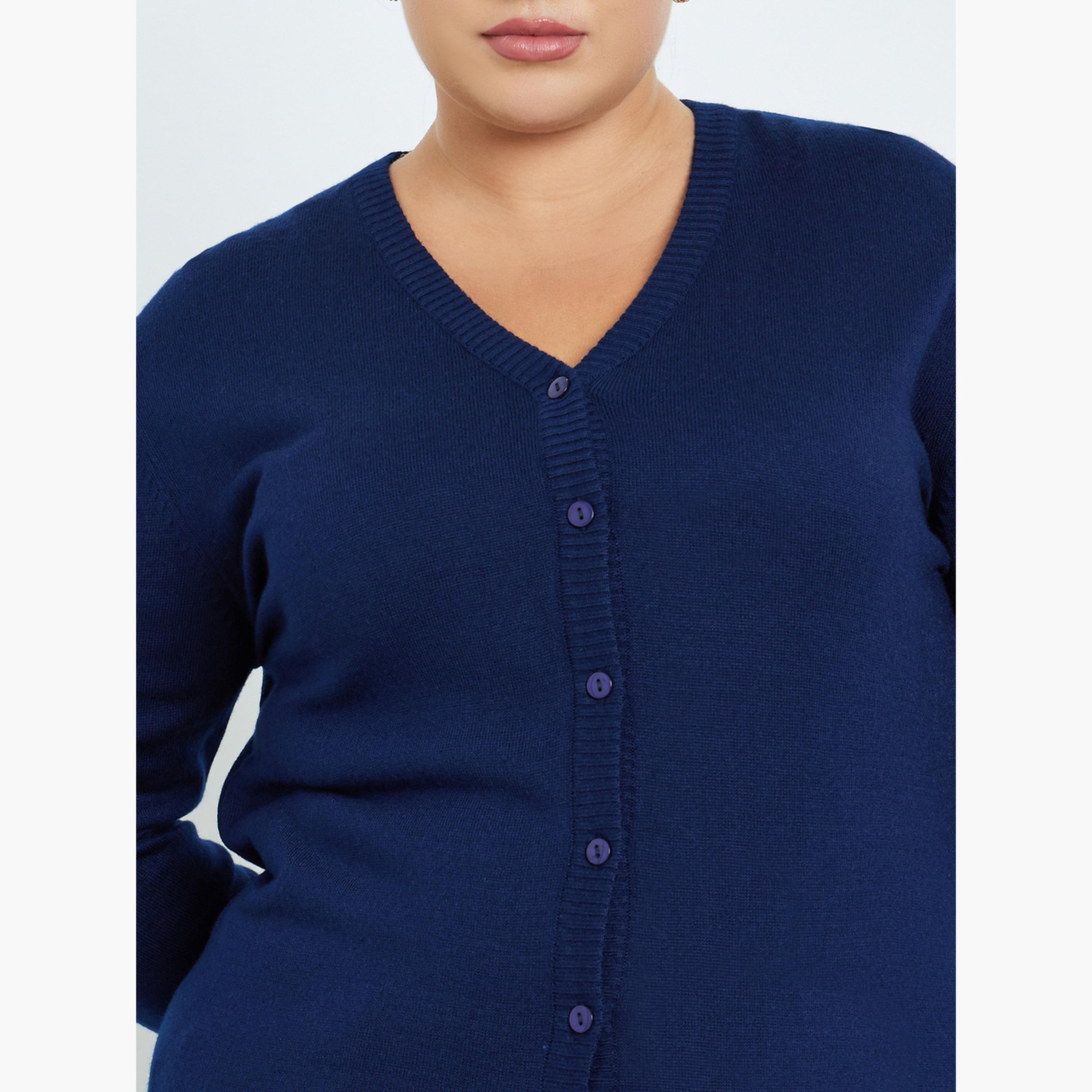 ستايلي - كارديغان محبوك أزرق داكن مقاس كبير للنساء-women-clothing-plussize-cardigansandjumpers-cardigans-image-4