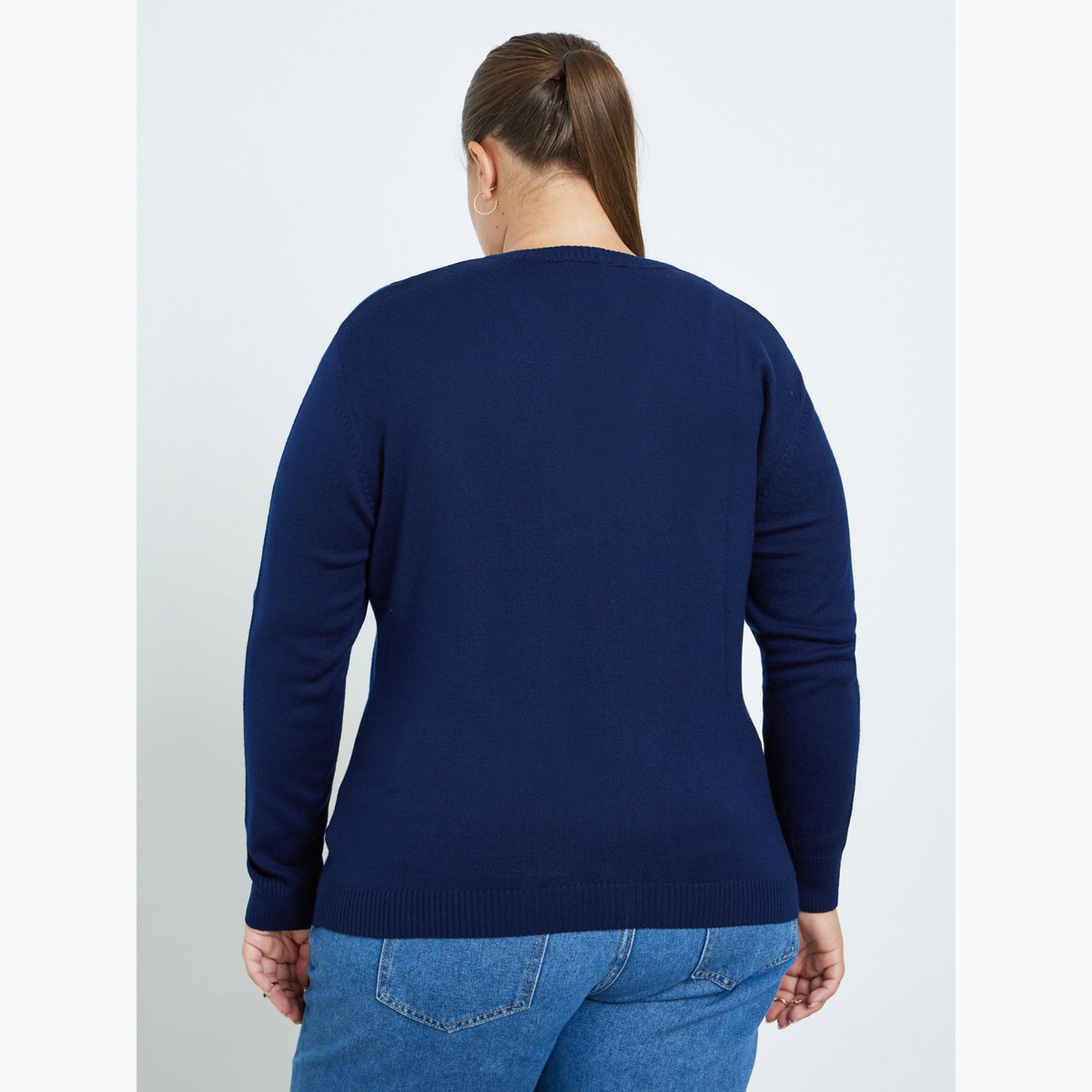 ستايلي - كارديغان محبوك أزرق داكن مقاس كبير للنساء-women-clothing-plussize-cardigansandjumpers-cardigans-image-5