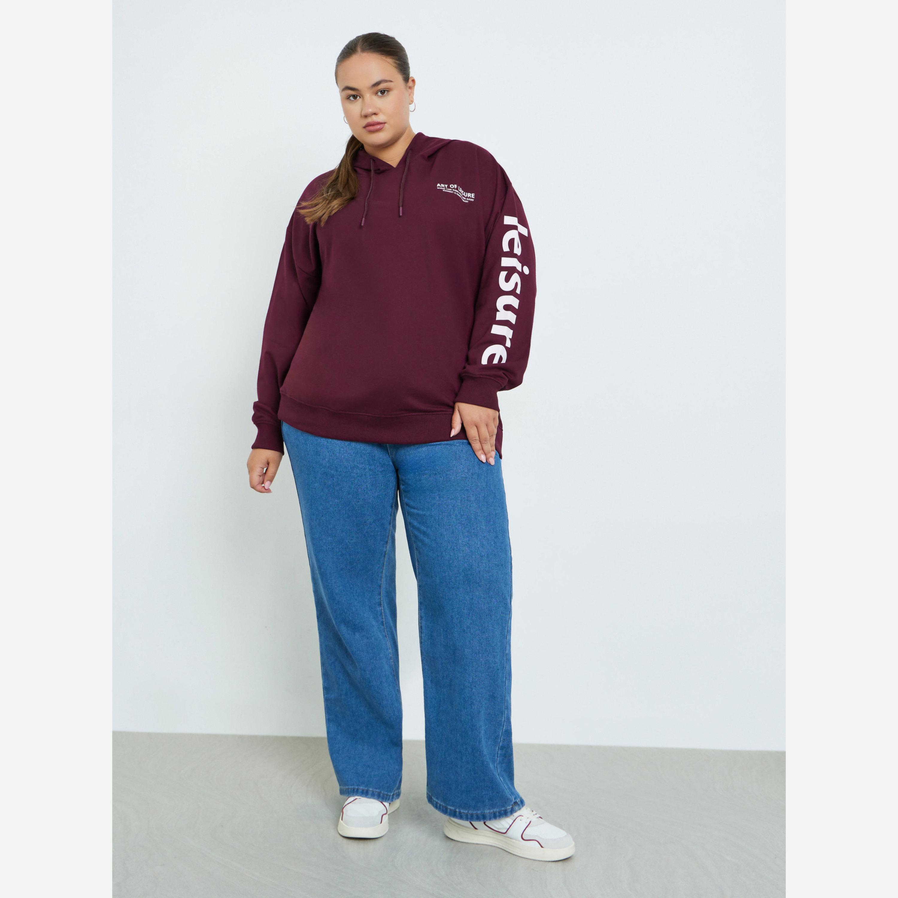 Styli Plus Size Regular Fit Longline Slogan Hoodie-women-winterwear-hoodiesandsweatshirts-hoodies-image-2