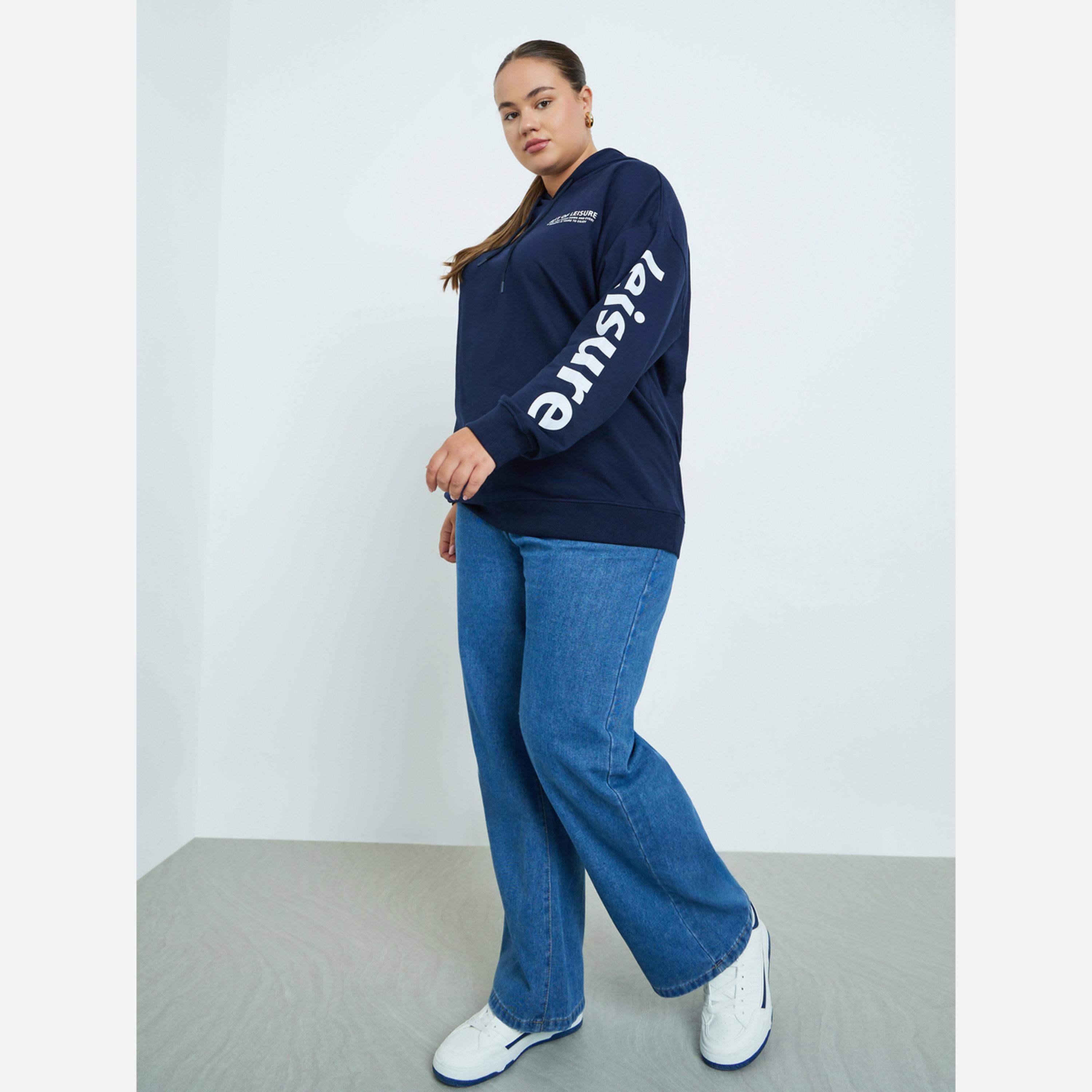 Styli Plus Size Regular Fit Longline Slogan Hoodie-women-winterwear-hoodiesandsweatshirts-hoodies-image-2