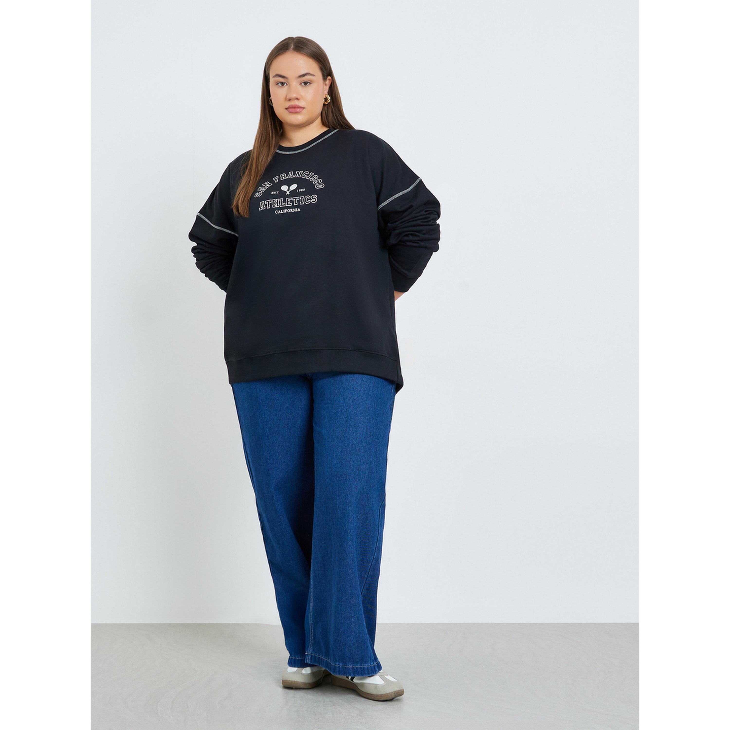 Styli Women Plus Size Black Oversized Sweatshirt-women-winterwear-hoodiesandsweatshirts-sweatshirts-image-2