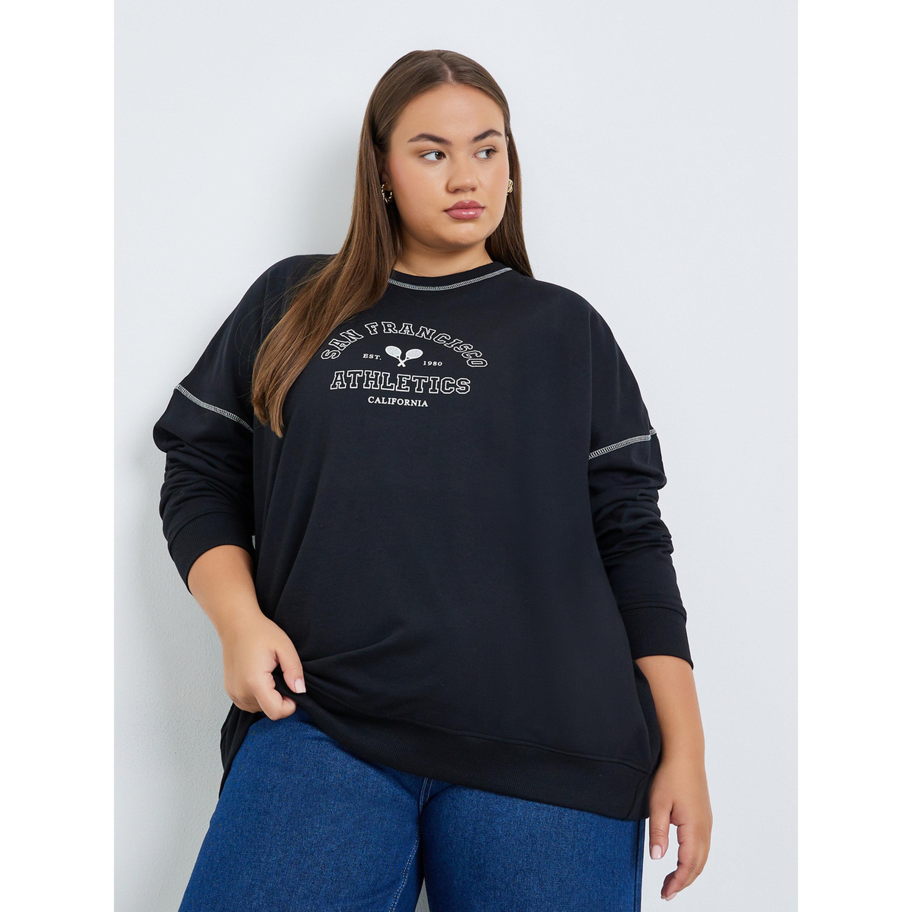 سويت شيرت واسع بمقاس كبير وطبعة كتابة-women-winterwear-hoodiesandsweatshirts-sweatshirts-image-3