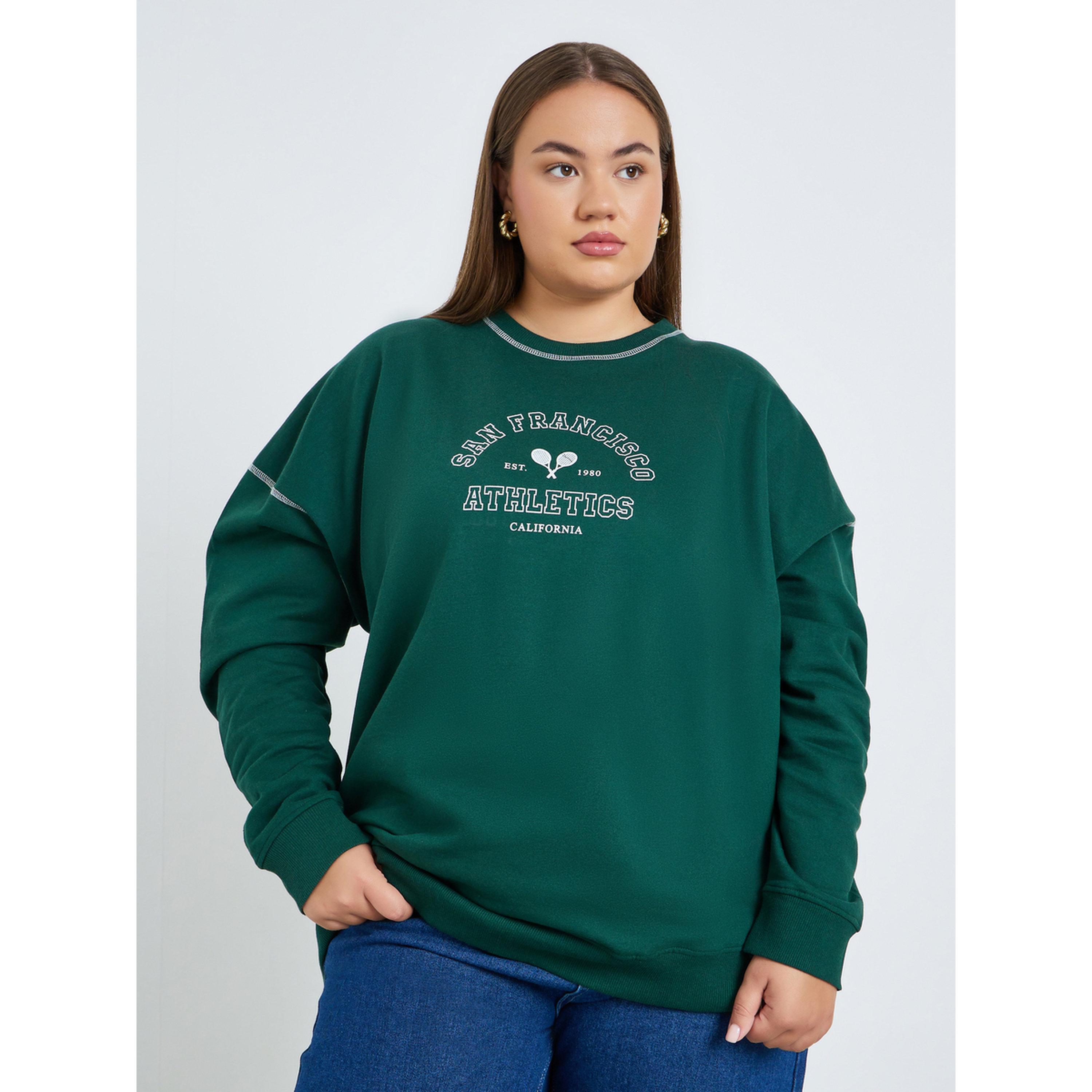 سويت شيرت واسع بمقاس كبير وطبعة كتابة-women-winterwear-hoodiesandsweatshirts-sweatshirts-image-1