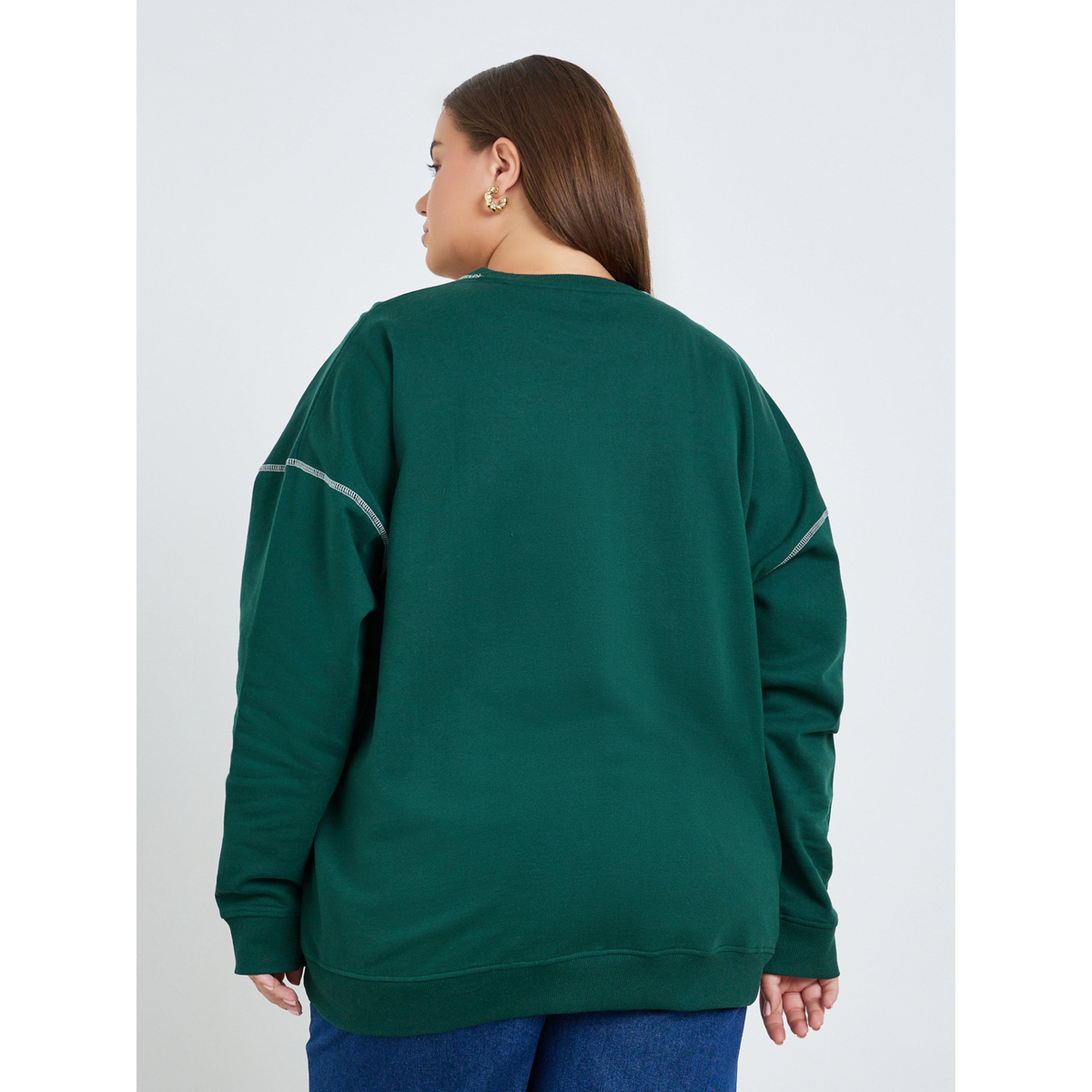 Styli Women Plus Size Dark Green Oversized Sweatshirt-women-winterwear-hoodiesandsweatshirts-sweatshirts-image-4