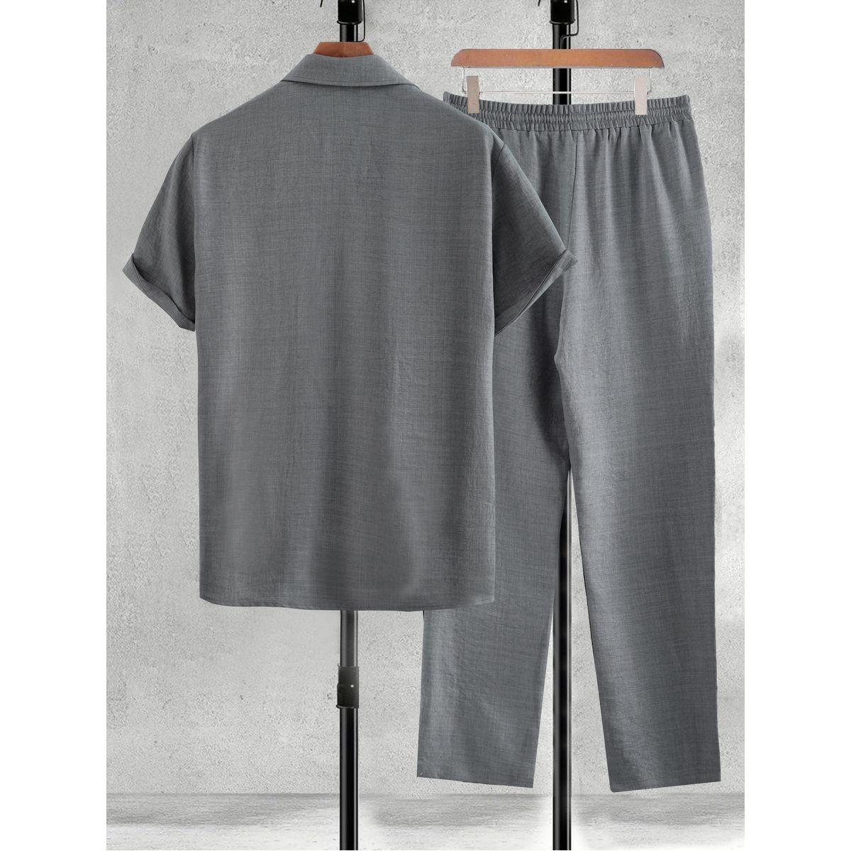 Styli Men Grey Solid Pocket Detail Shirt and Pants Co-Ords-men-clothing-coordsets-image-2