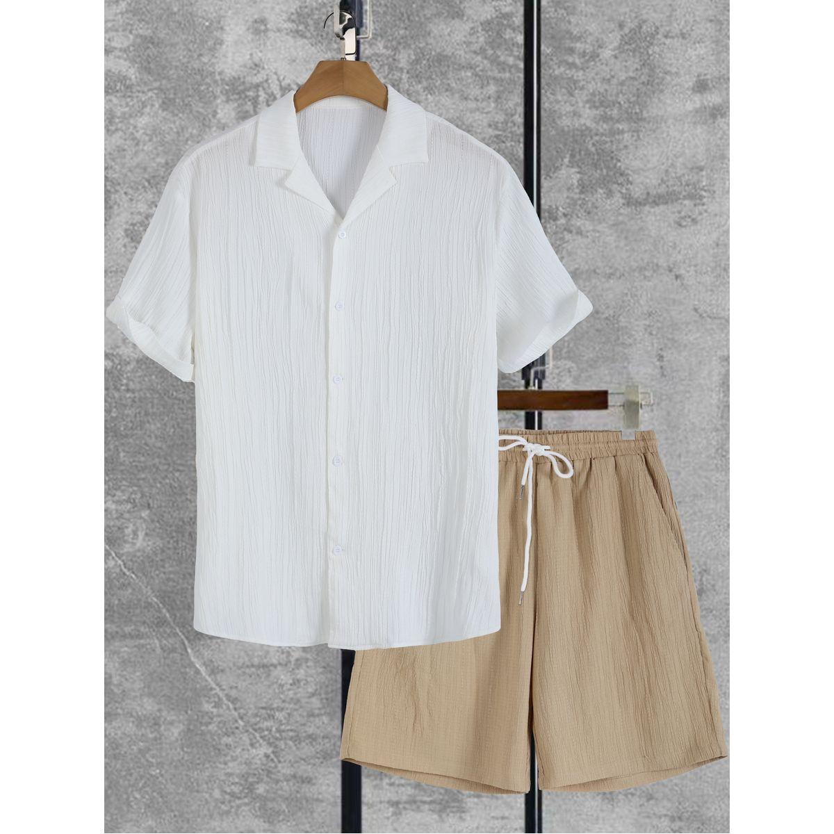 Styli Textured Button Up Shirt and Shorts Co-Ords-men-clothing-coordsets-image-1