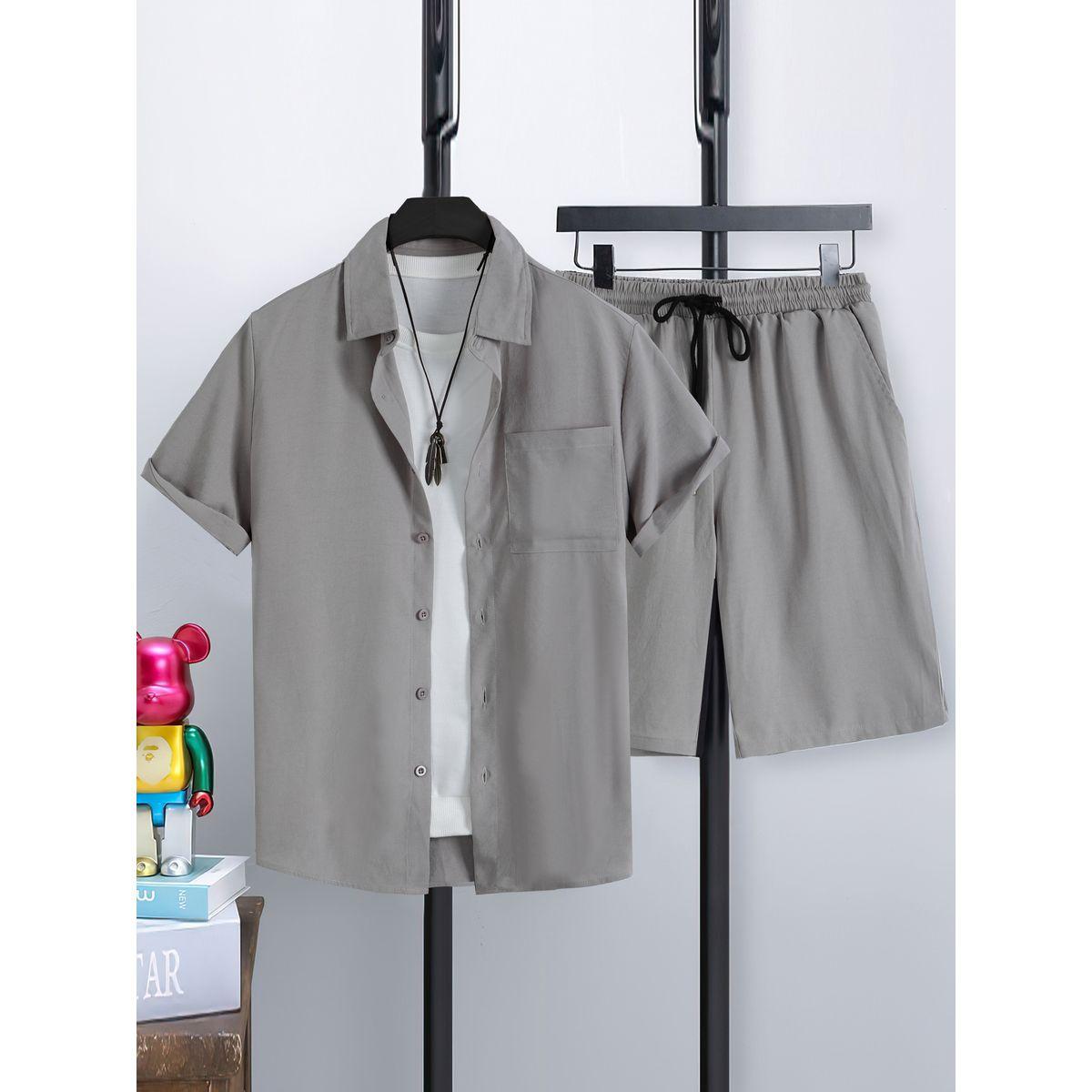 Styli Solid Pocket Detail Shirt and Shorts Co-Ords-men-clothing-coordsets-image-1