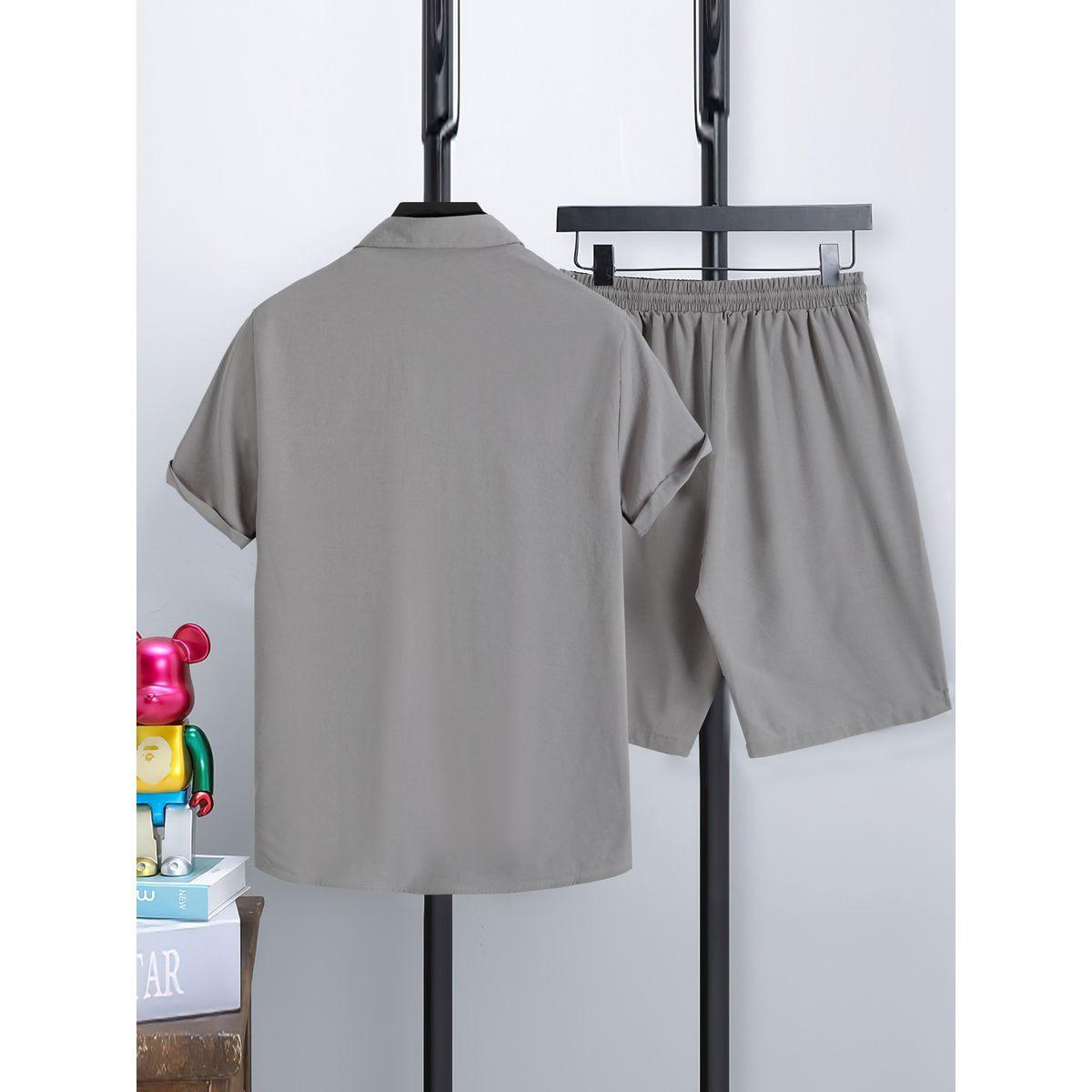 Styli Solid Pocket Detail Shirt and Shorts Co-Ords-men-clothing-coordsets-image-2