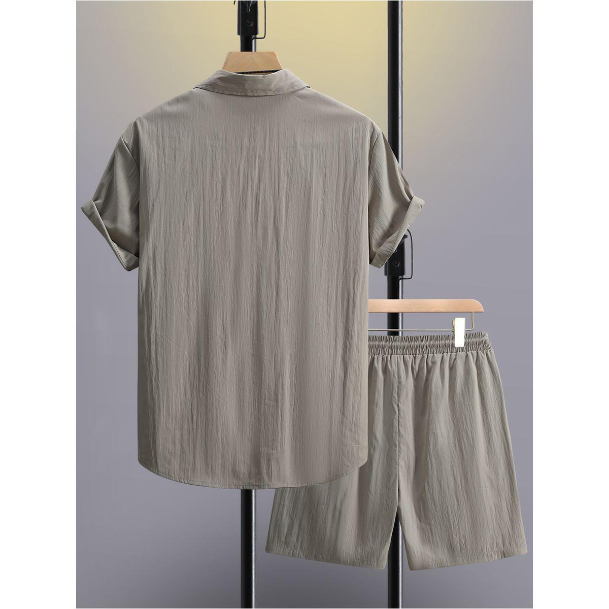 Styli Men Beige Solid Pocket Detail Shirt and Shorts Co-Ords-men-clothing-coordsets-image-2