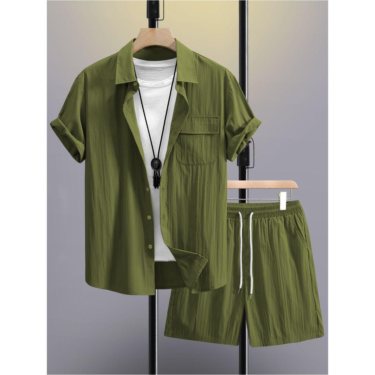 Styli Men Khaki Solid Pocket Detail Shirt and Shorts Co-Ords-men-clothing-coordsets-image-1