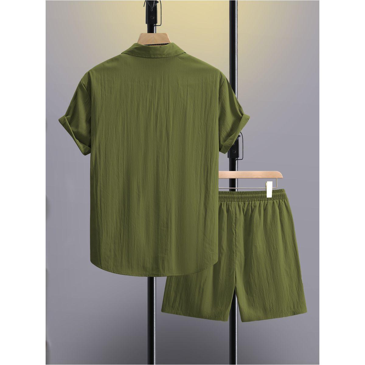 Styli Men Khaki Solid Pocket Detail Shirt and Shorts Co-Ords-men-clothing-coordsets-image-2