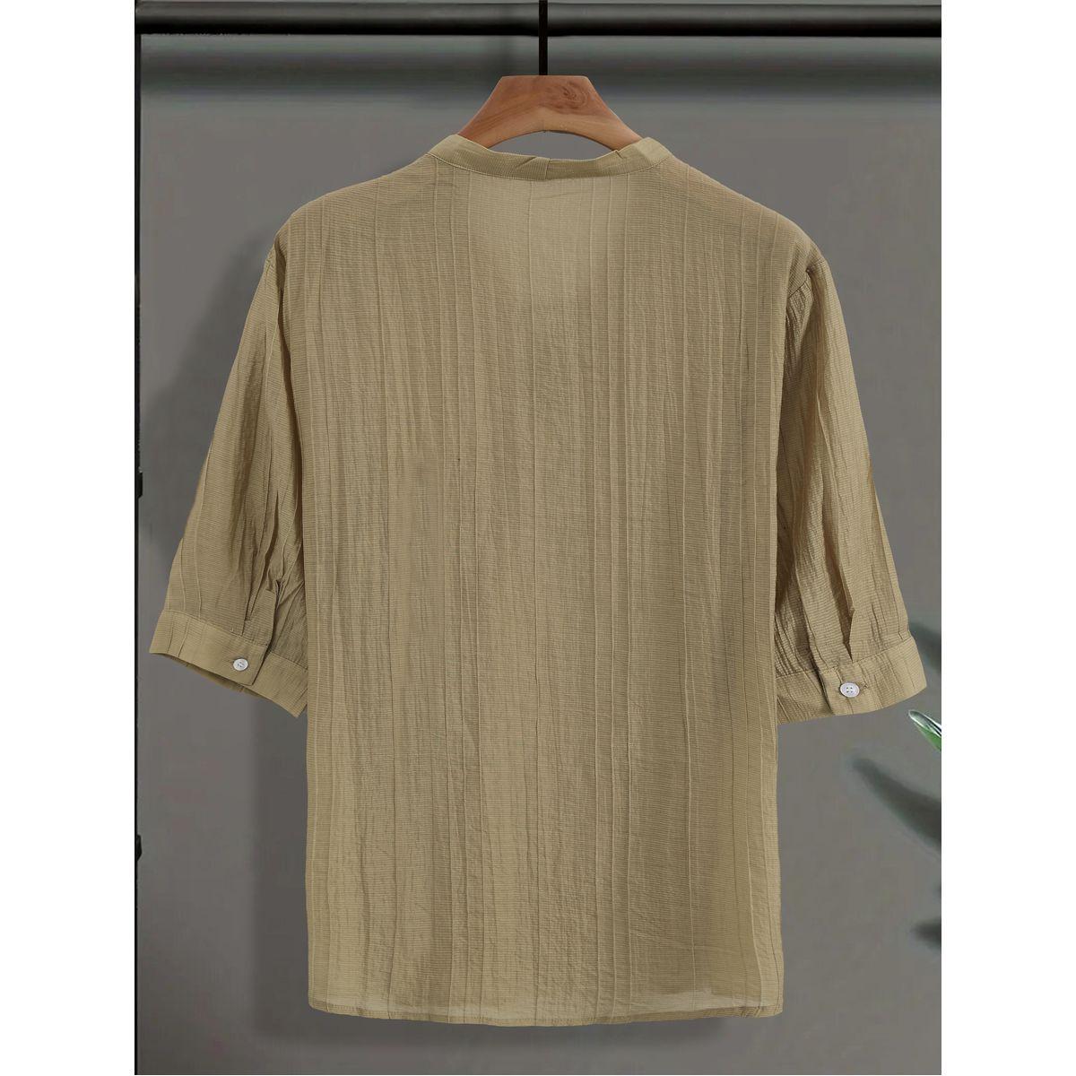 Styli Men Beige Textured Drawstring Front T-Shirt-men-clothing-tshirtsandpolos-tshirts-image-2