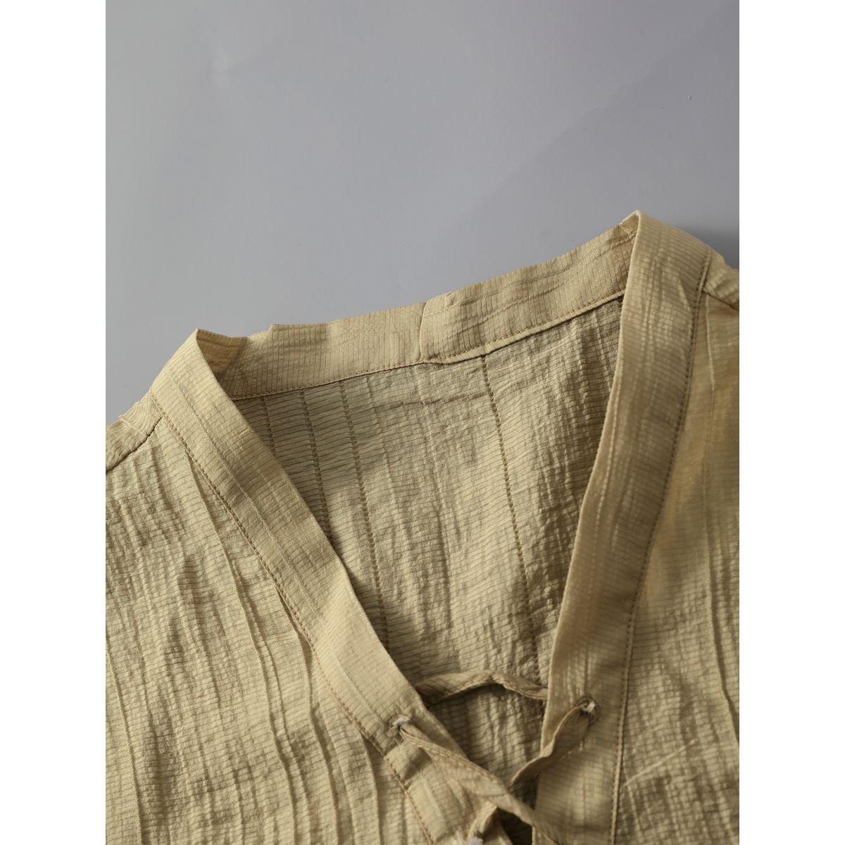 Styli Men Beige Textured Drawstring Front T-Shirt-men-clothing-tshirtsandpolos-tshirts-image-3