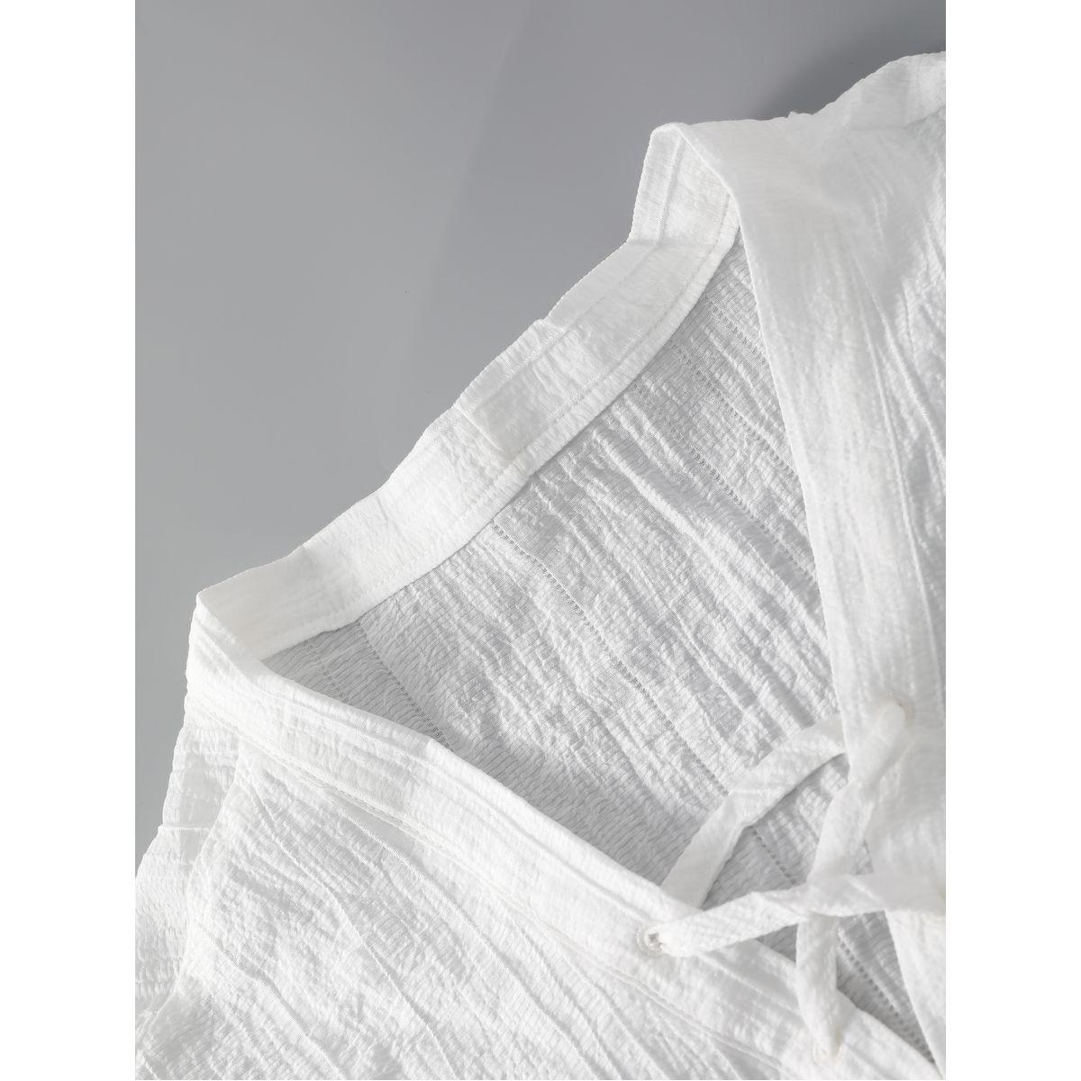 Styli Men White Textured Drawstring Front T-Shirt-men-clothing-tshirtsandpolos-tshirts-image-3