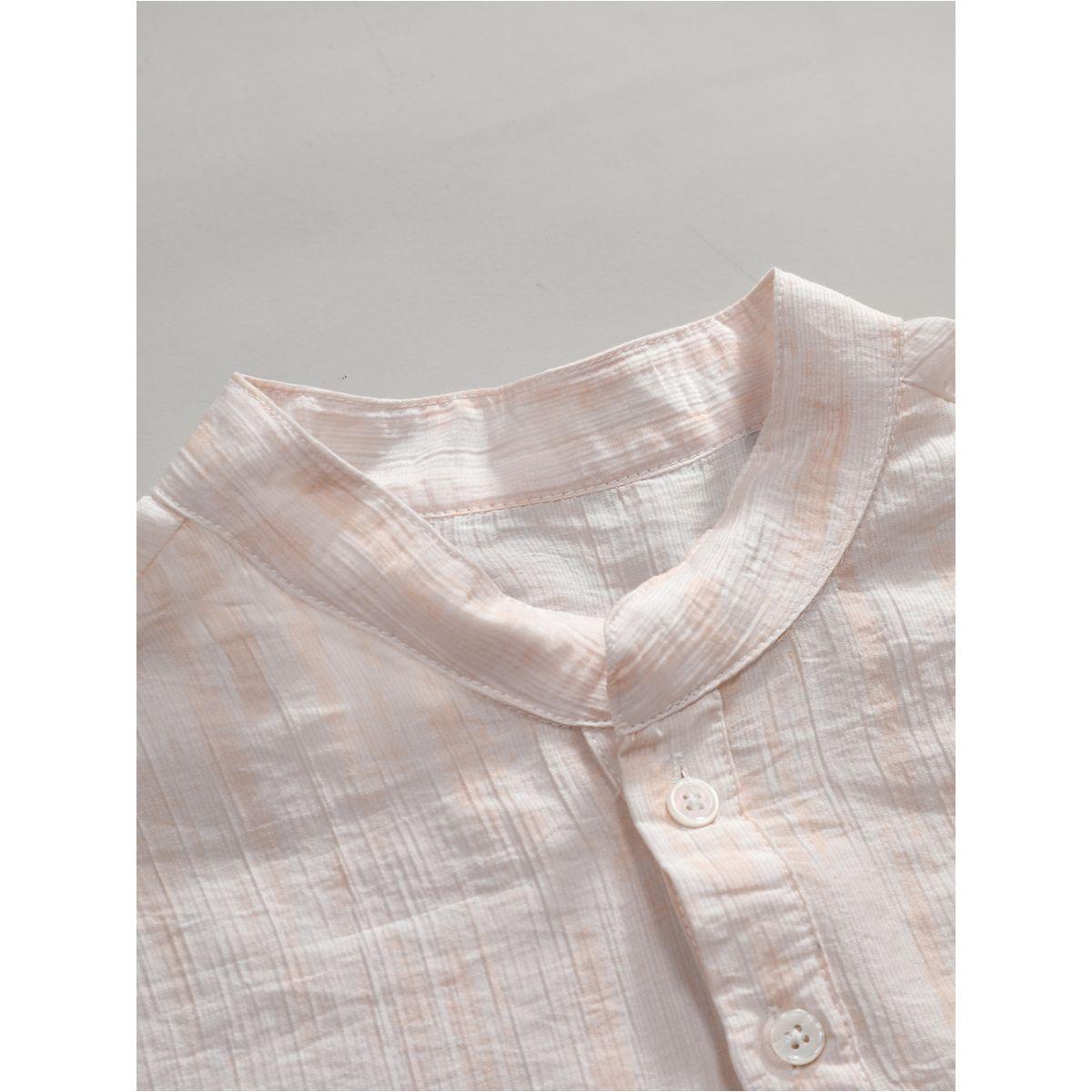 Styli Solid Textured Stand Collar Shirt with Half Placket-men-clothing-shirts-image-3