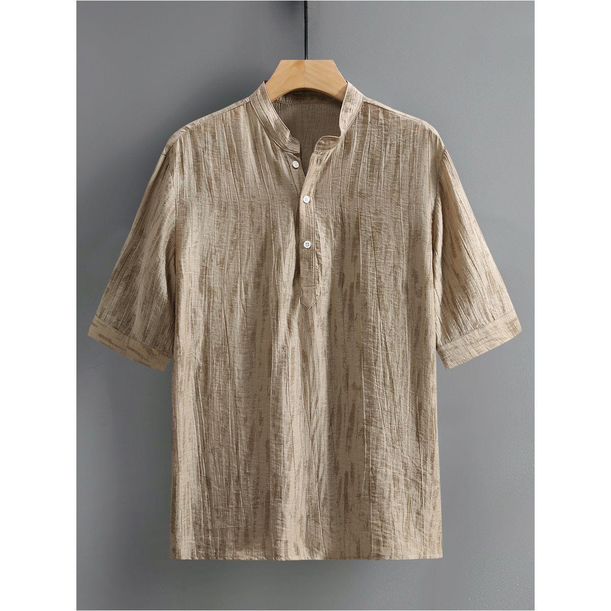 Styli Solid Textured Stand Collar Shirt with Half Placket-men-clothing-shirts-image-1