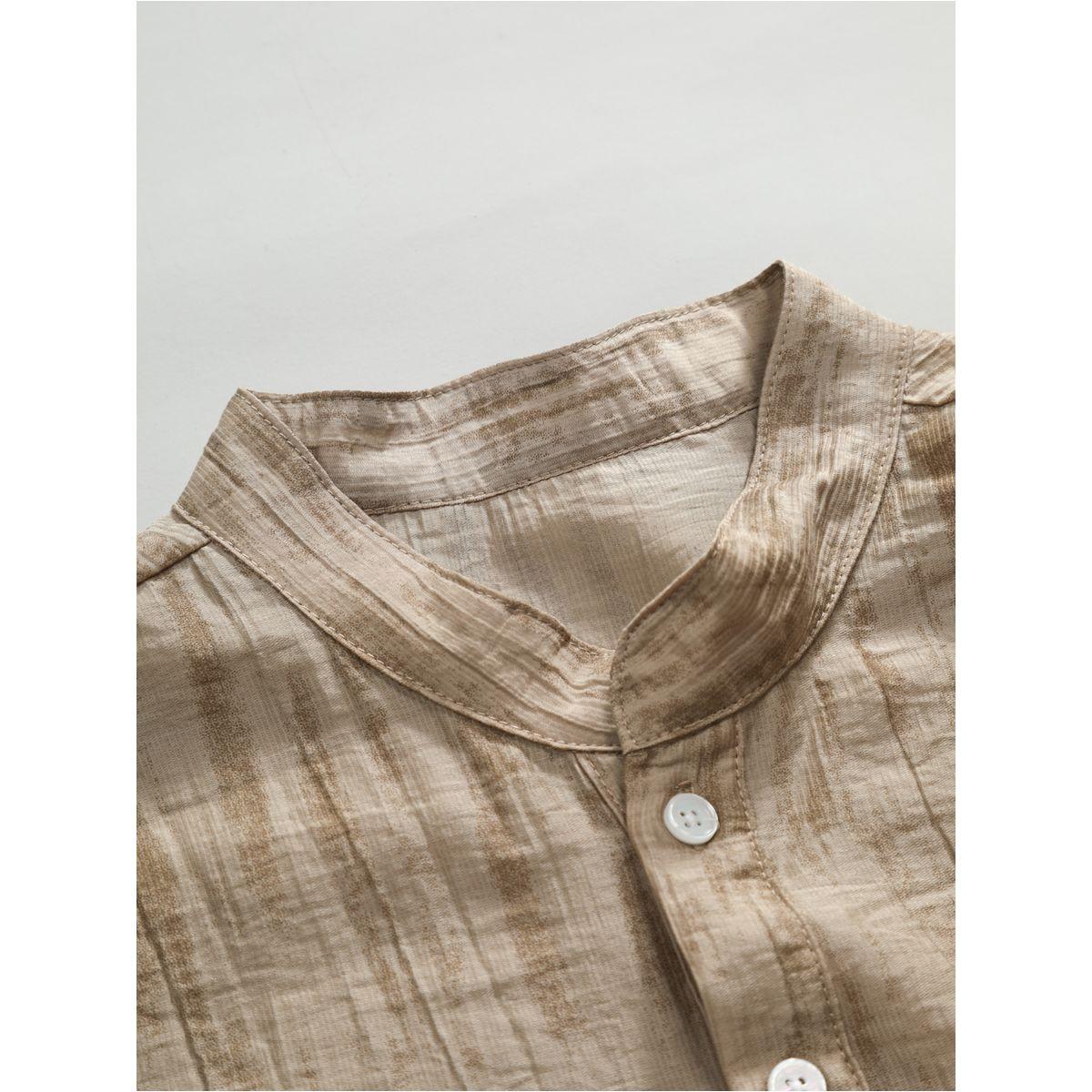 Styli Solid Textured Stand Collar Shirt with Half Placket-men-clothing-shirts-image-3
