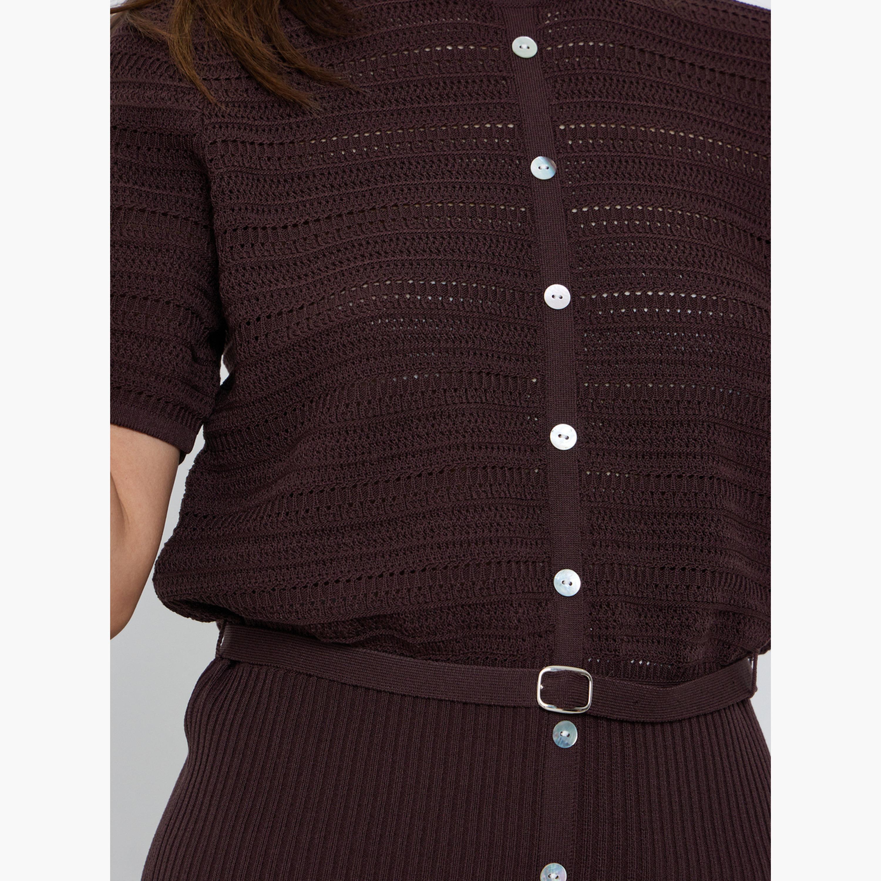 Styli Brown Knit Top with Belt-women-clothing-tshirts-image-4