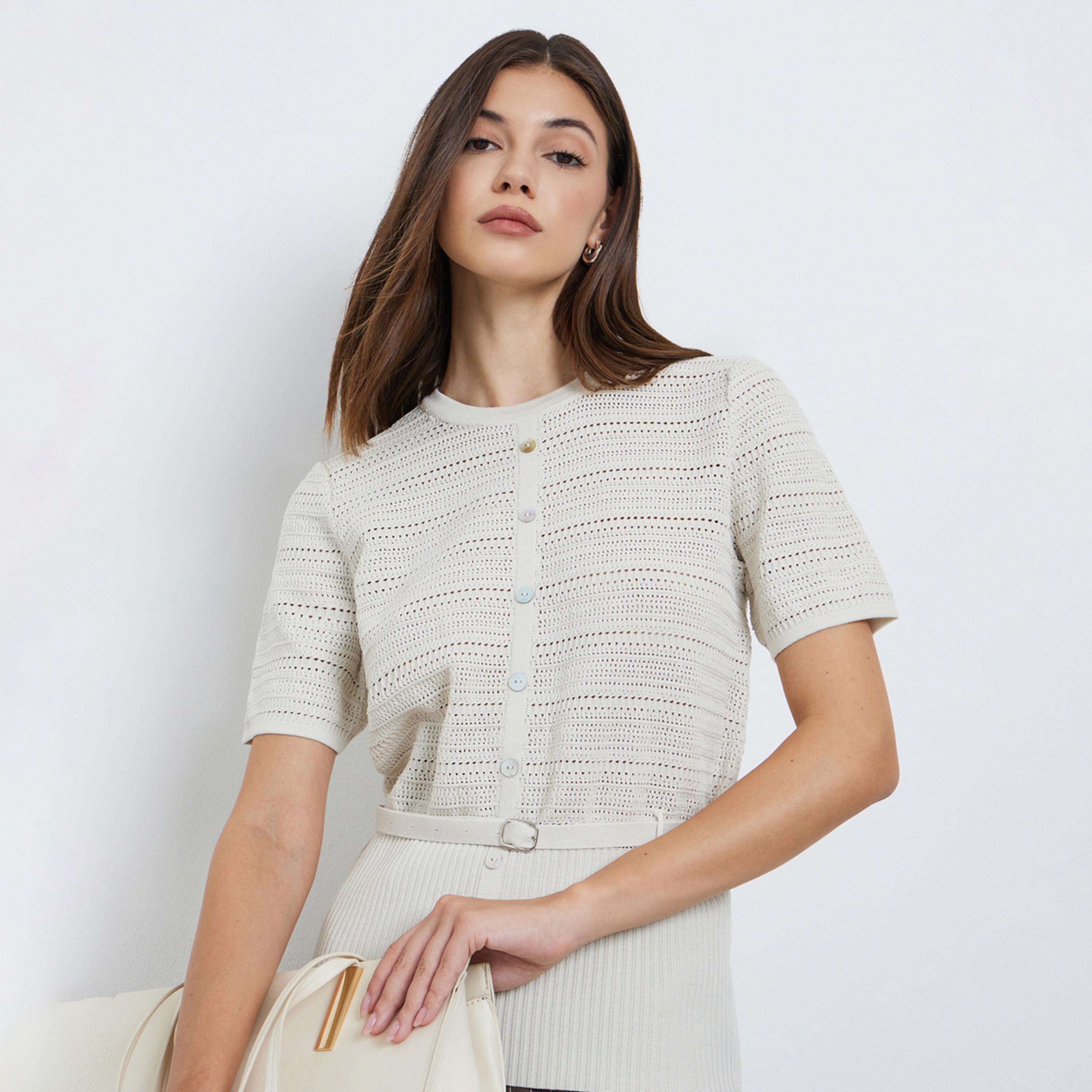 Styli Off White Knit Top with Belt-women-clothing-tshirts-image-1