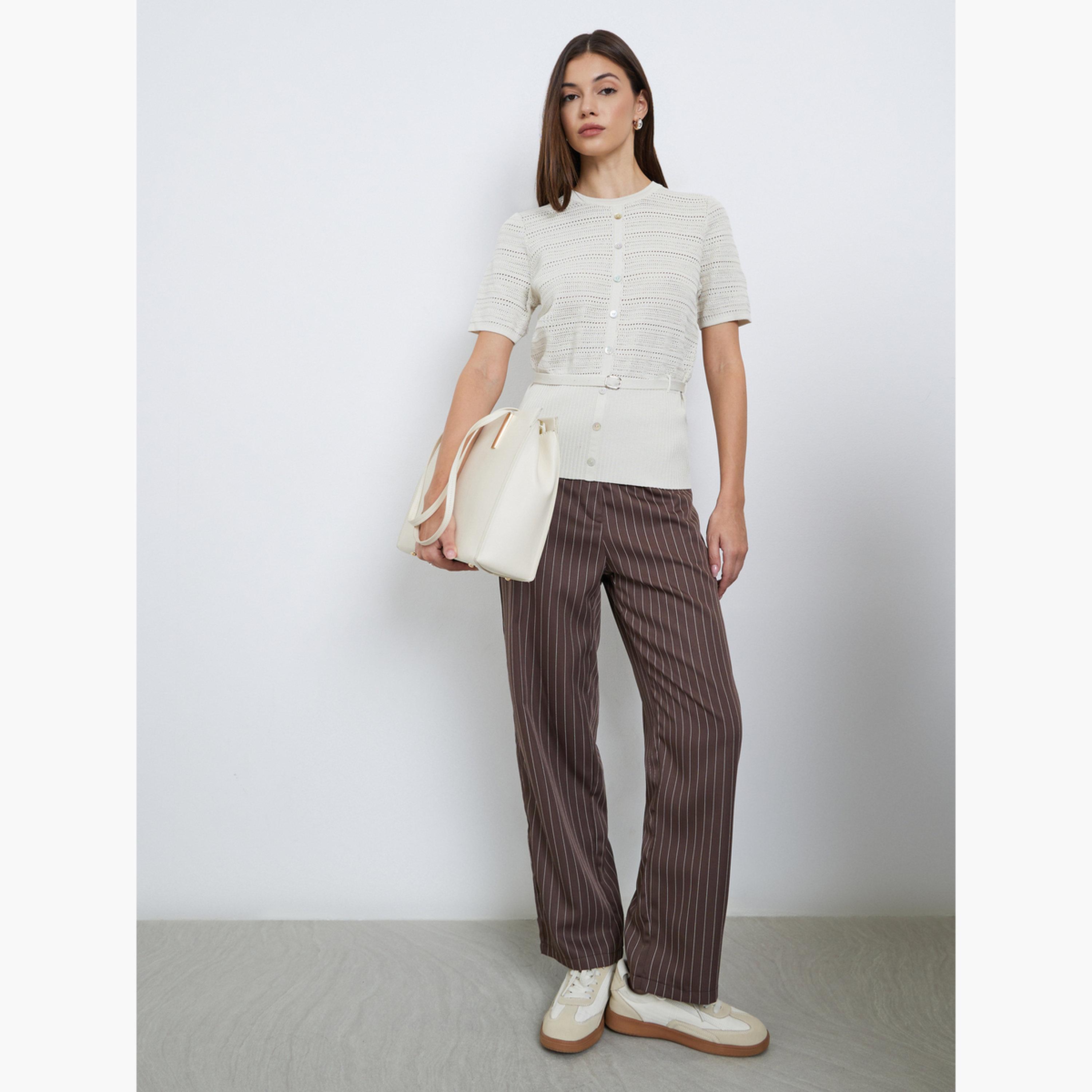 Styli Off White Knit Top with Belt-women-clothing-tshirts-image-2