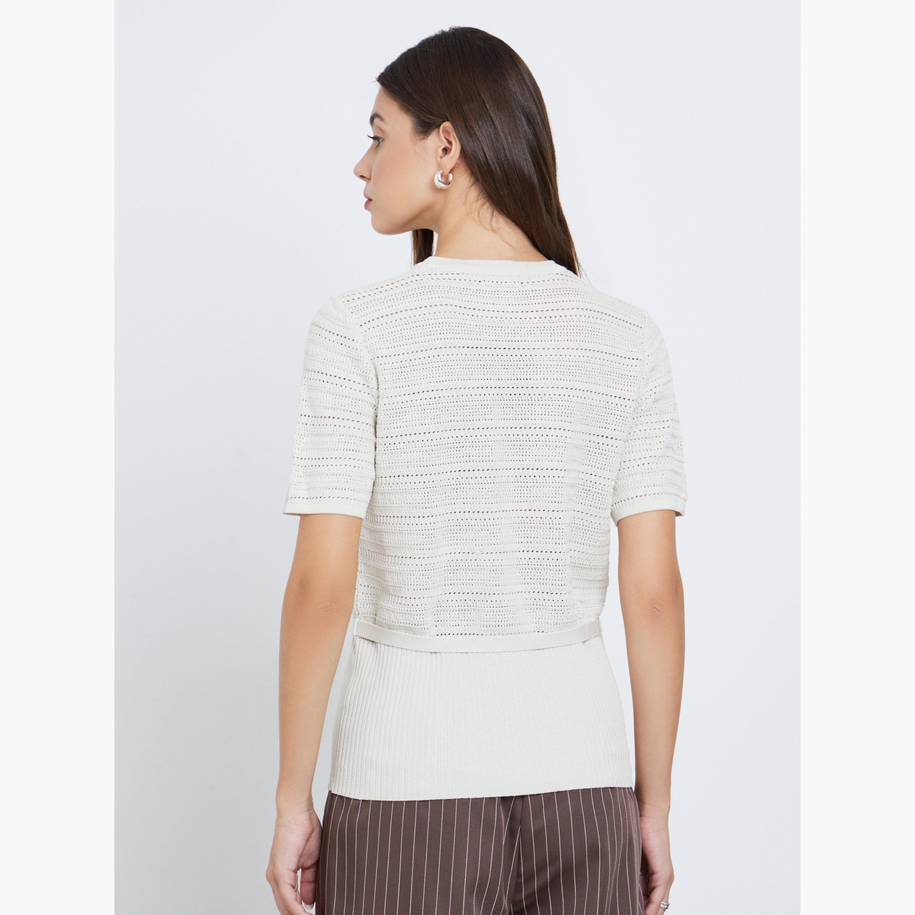 Styli Off White Knit Top with Belt-women-clothing-tshirts-image-4