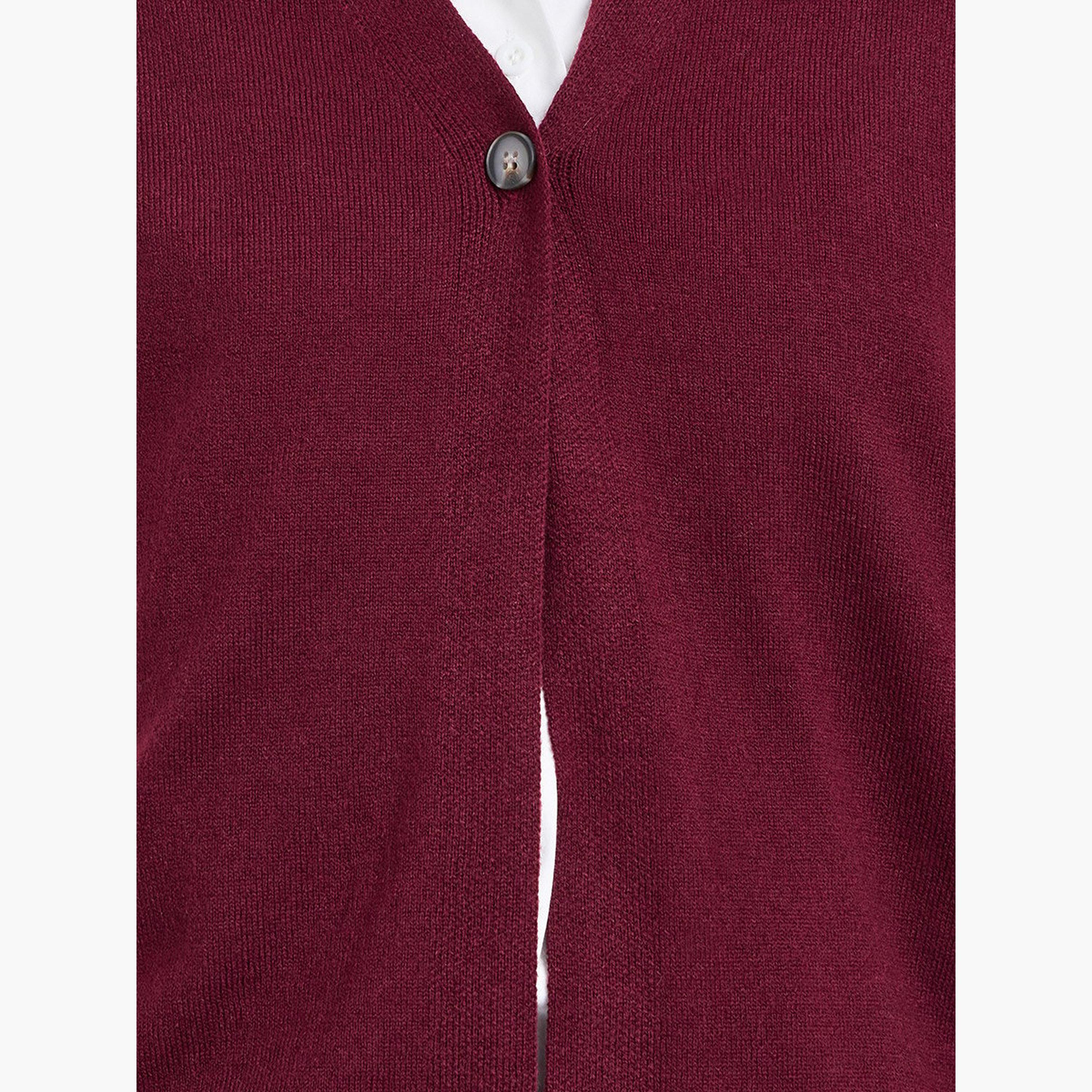 Styli Burgundy Sleeveless Knit Top with Button-women-clothing-tshirts-image-4