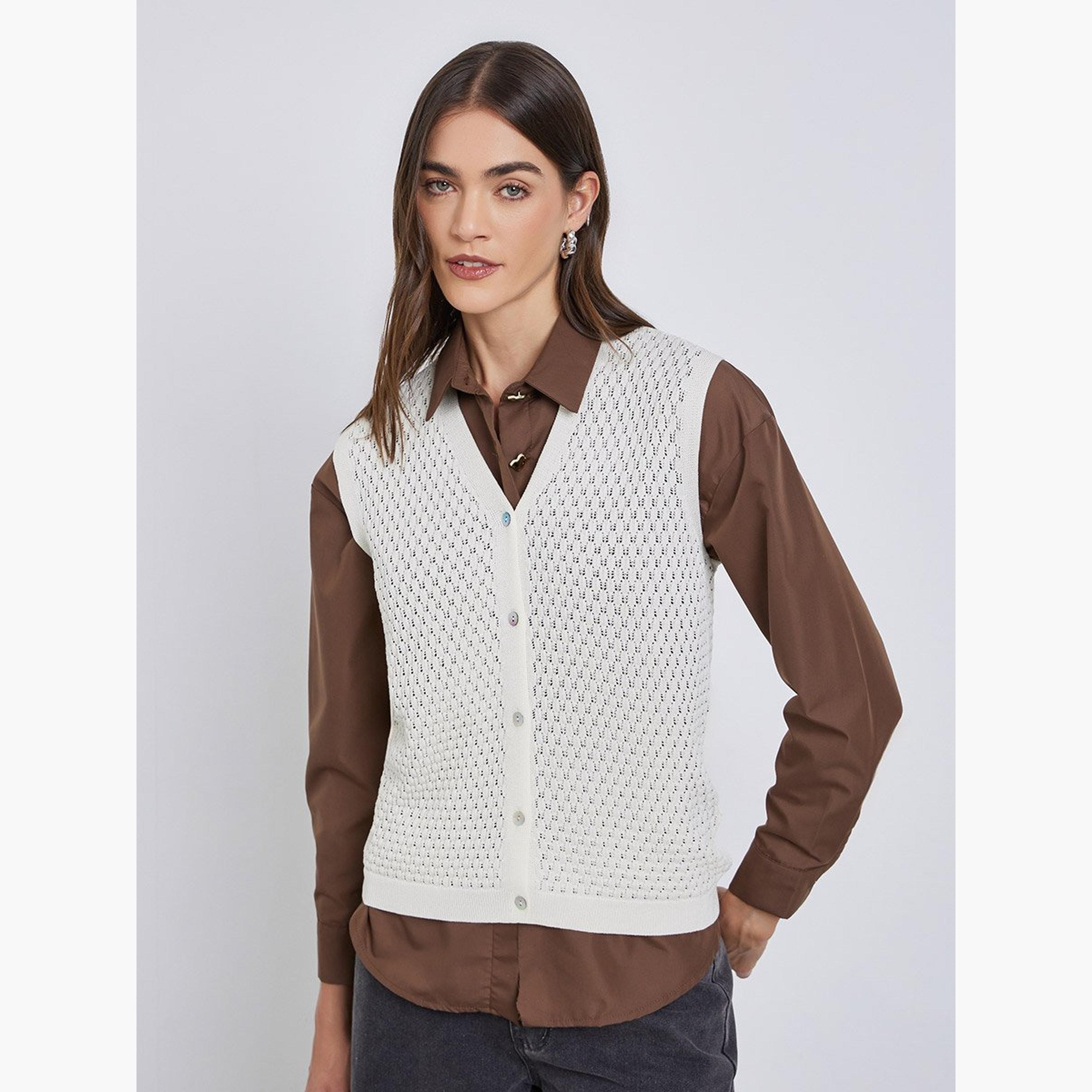 ستايلي - بلوزة محبوكة بيضاء بدون أكمام-women-clothing-tshirts-image-1