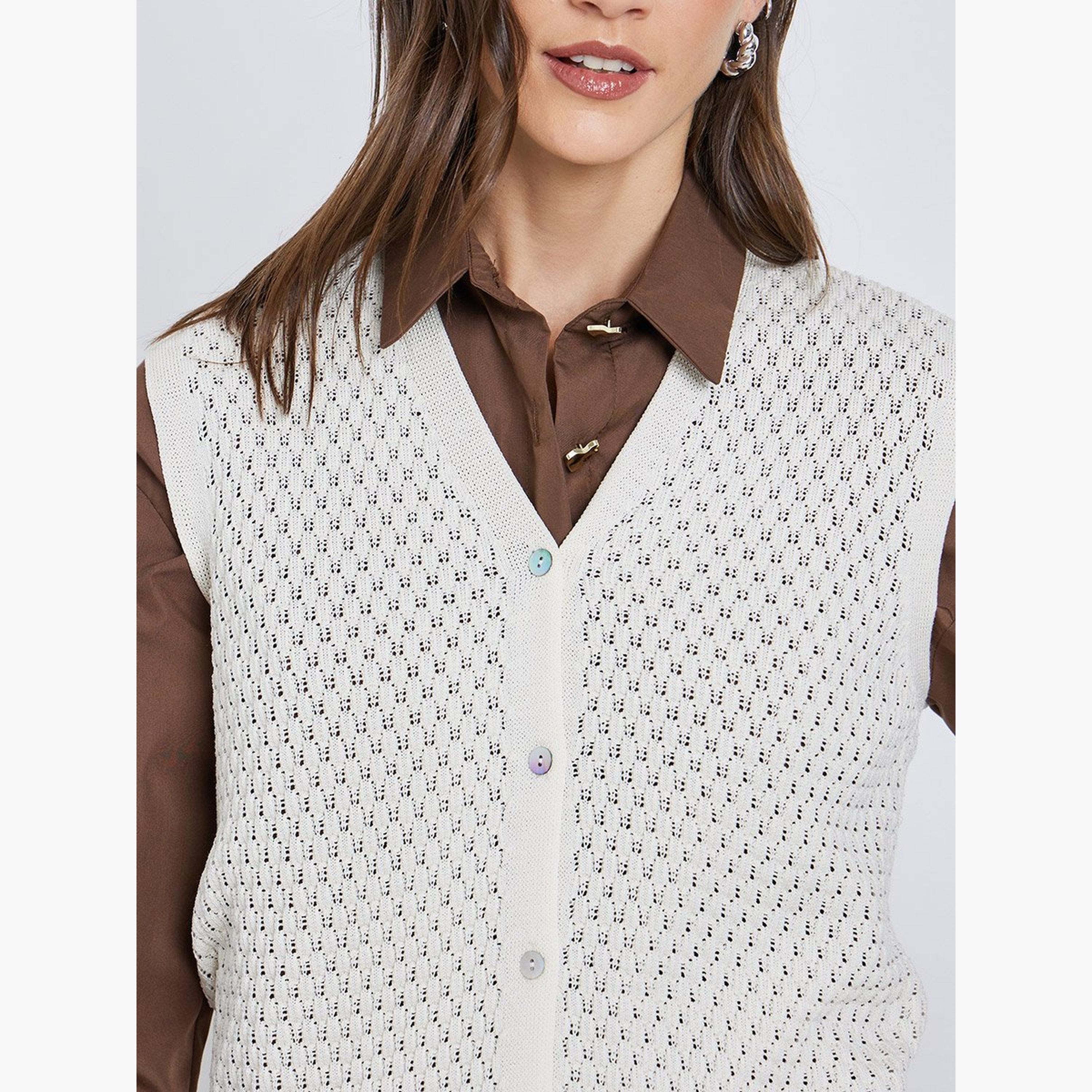 ستايلي - بلوزة محبوكة بيضاء بدون أكمام-women-clothing-tshirts-image-4