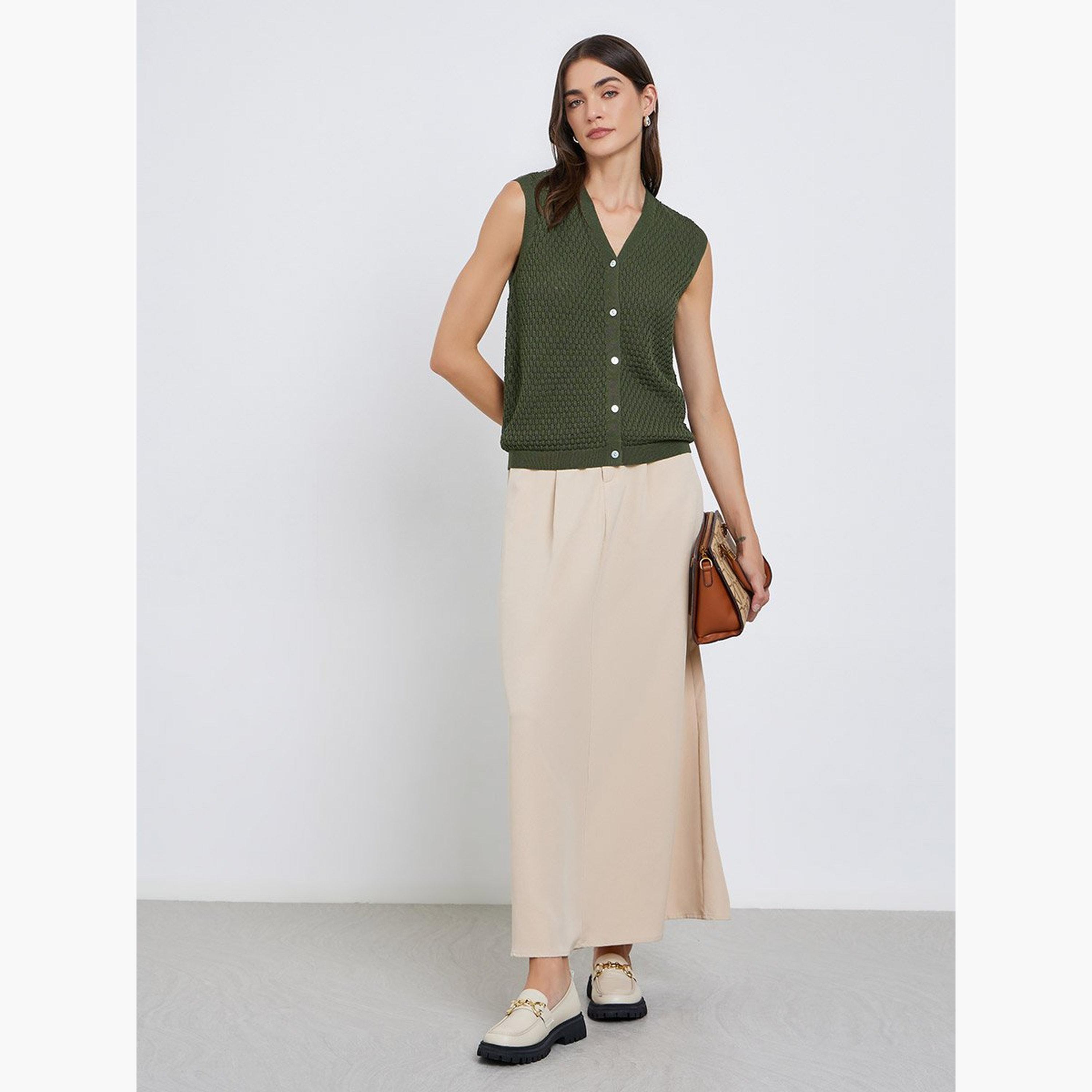 Styli Green Sleeveless Knit Top-women-clothing-tshirts-image-2