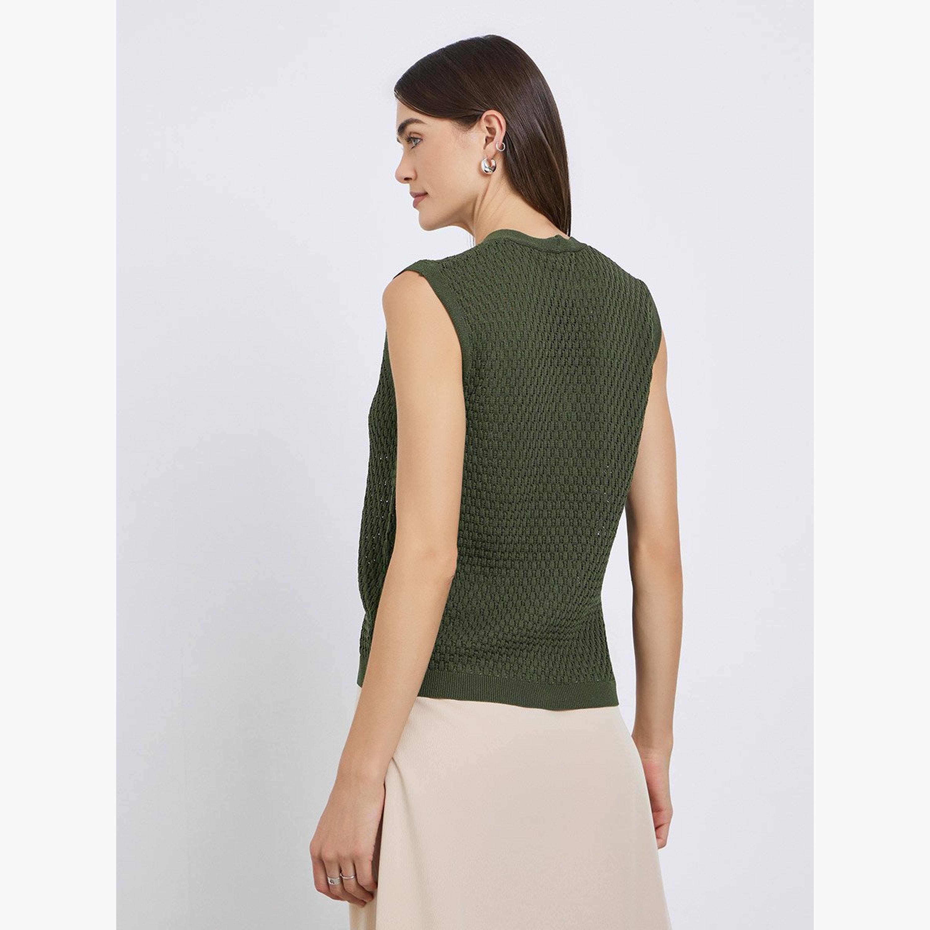 ستايلي - بلوزة خضراء محبوكة بدون أكمام-women-clothing-tshirts-image-4