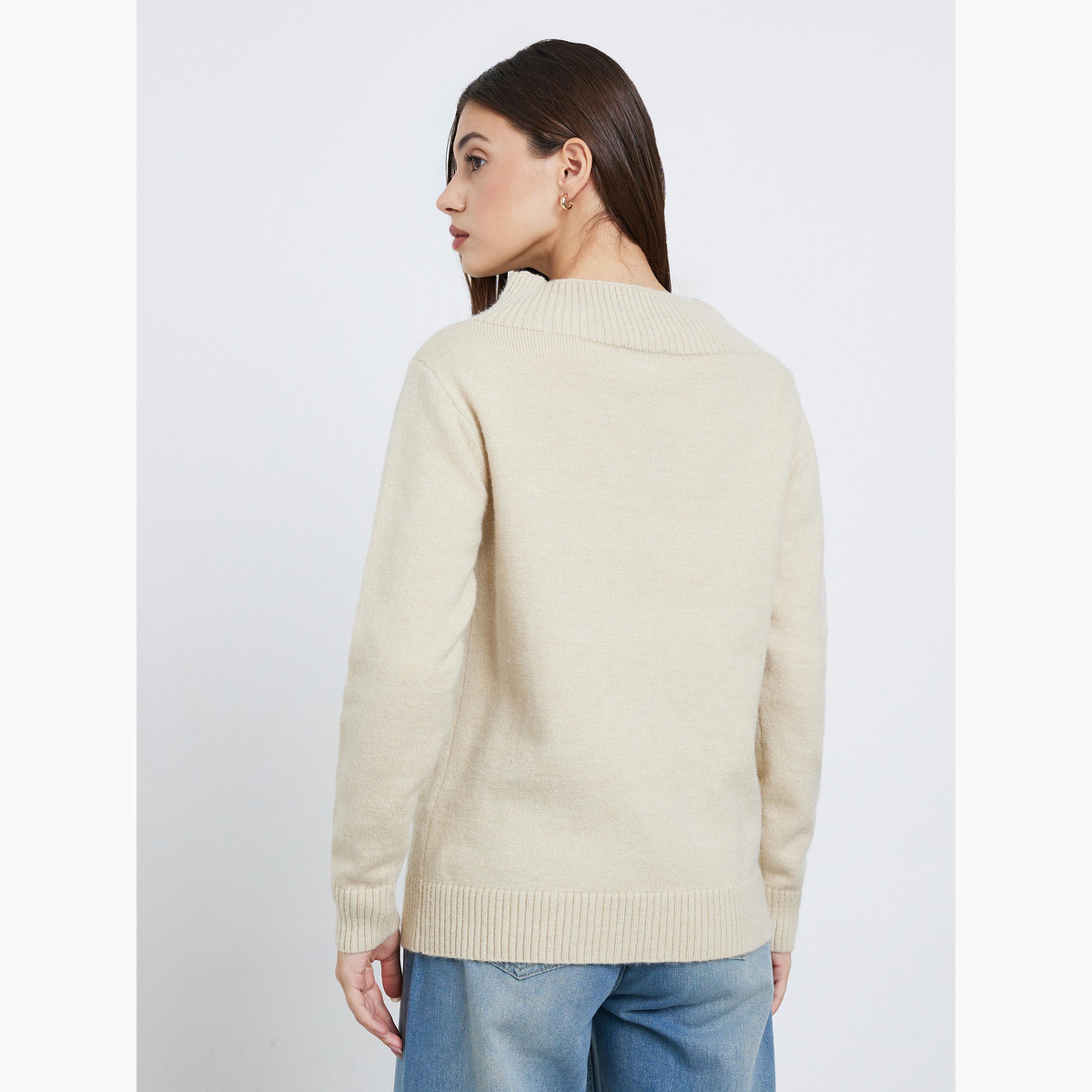 Styli Beige Off Shoulder Knit Top with Front Zip-women-clothing-shirtsandblouses-blouses-image-3