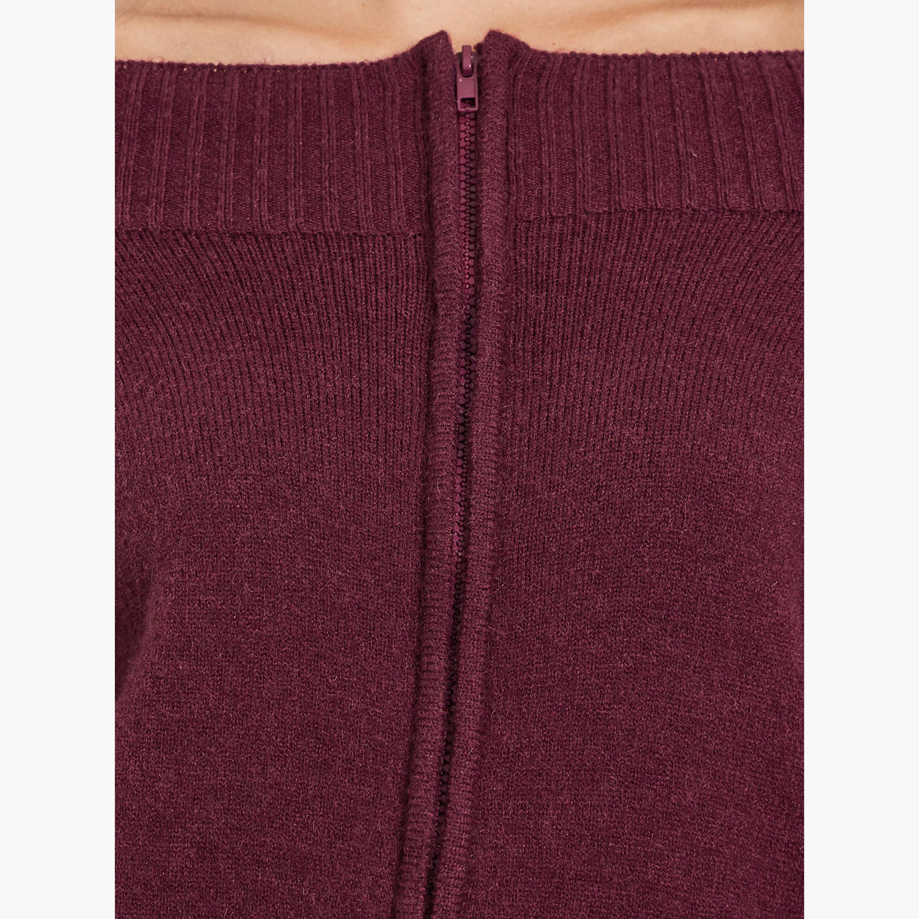Styli Burgundy Off Shoulder Knit Top with Front Zip-women-clothing-shirtsandblouses-blouses-image-5