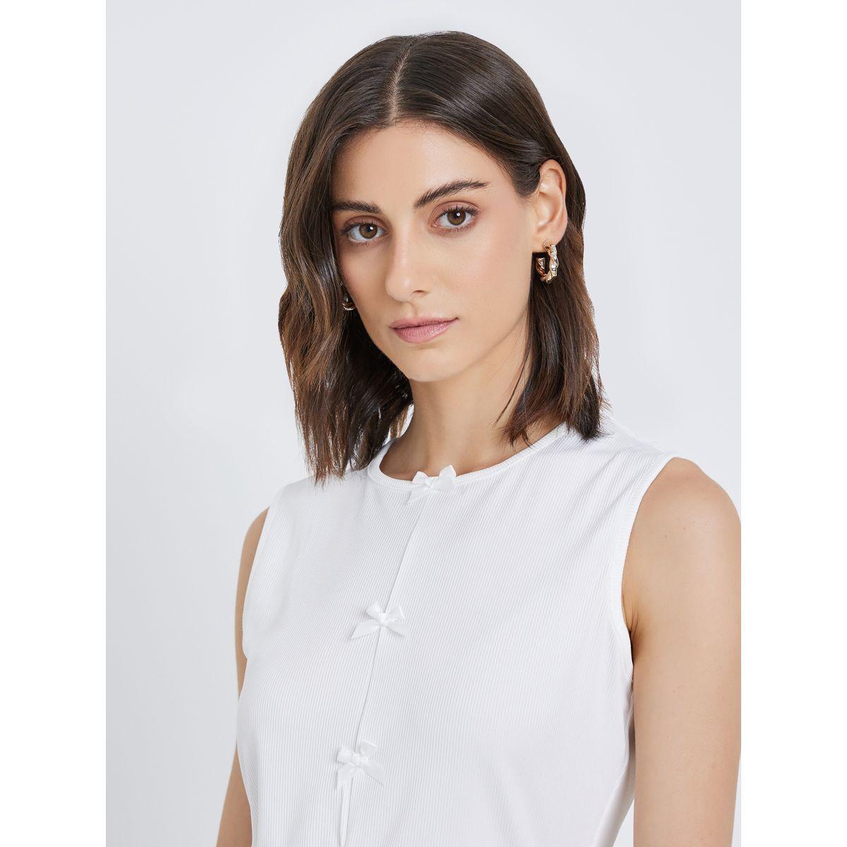 Styli Texture Bow Detail Sleeveless Knit Top-women-clothing-tshirts-image-3