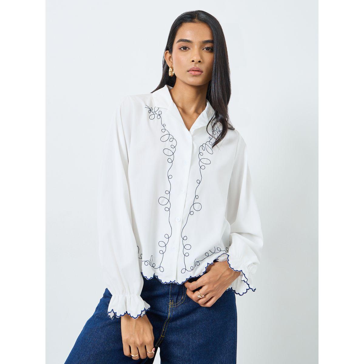 Styli Embroidered Notch Label Neck Buttoned Shirt-women-clothing-shirtsandblouses-shirts-image-1