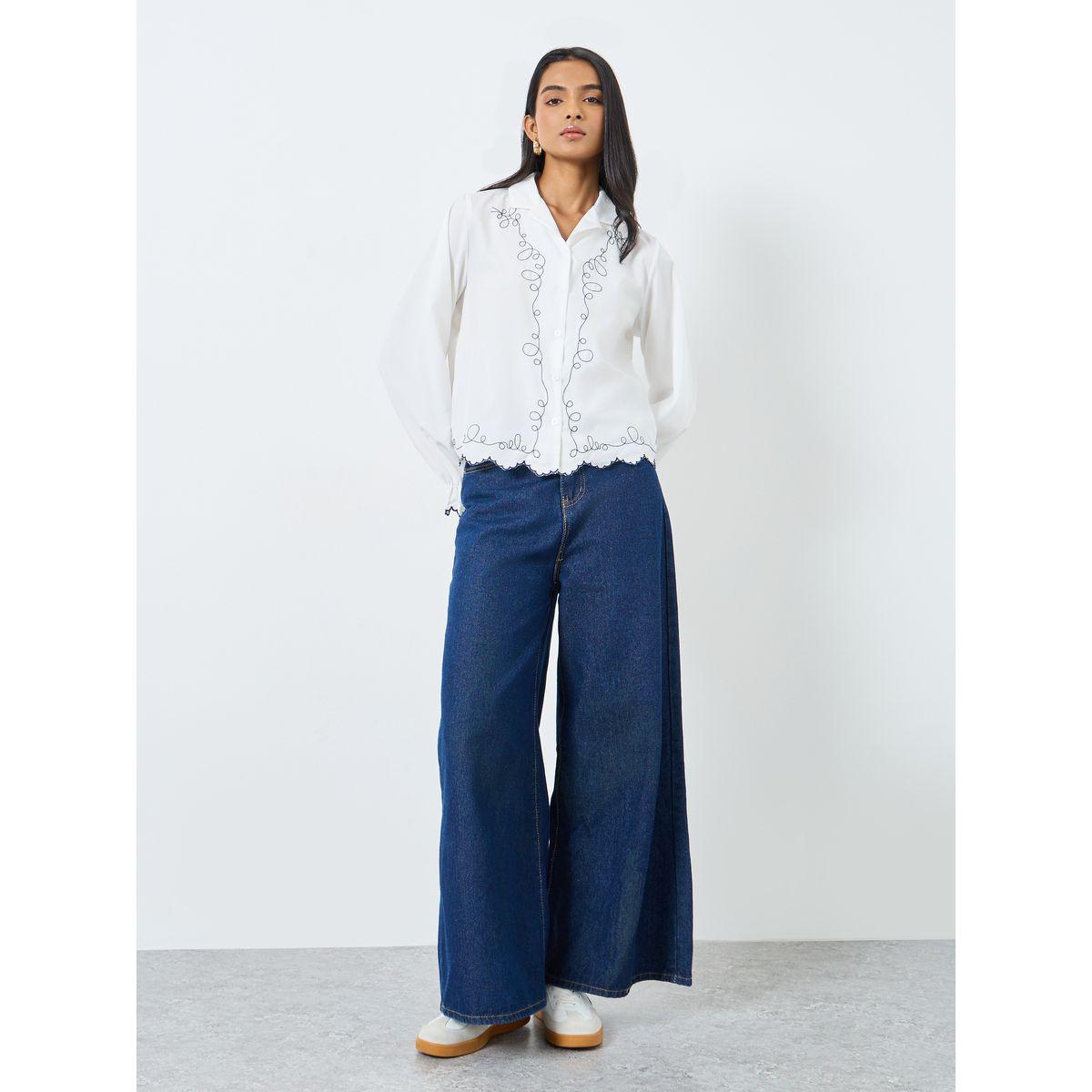 Styli Embroidered Notch Label Neck Buttoned Shirt-women-clothing-shirtsandblouses-shirts-image-2
