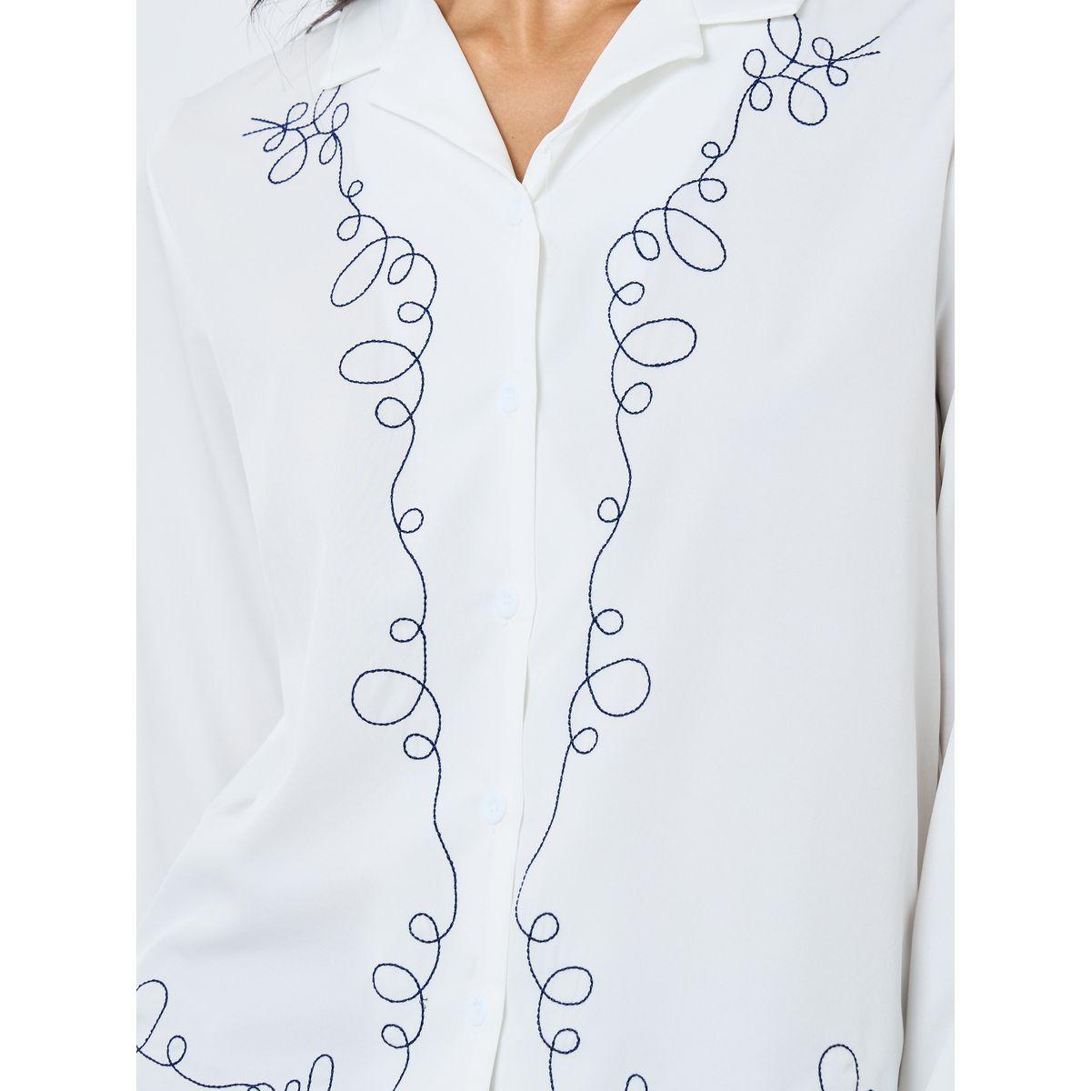 Styli Embroidered Notch Label Neck Buttoned Shirt-women-clothing-shirtsandblouses-shirts-image-3
