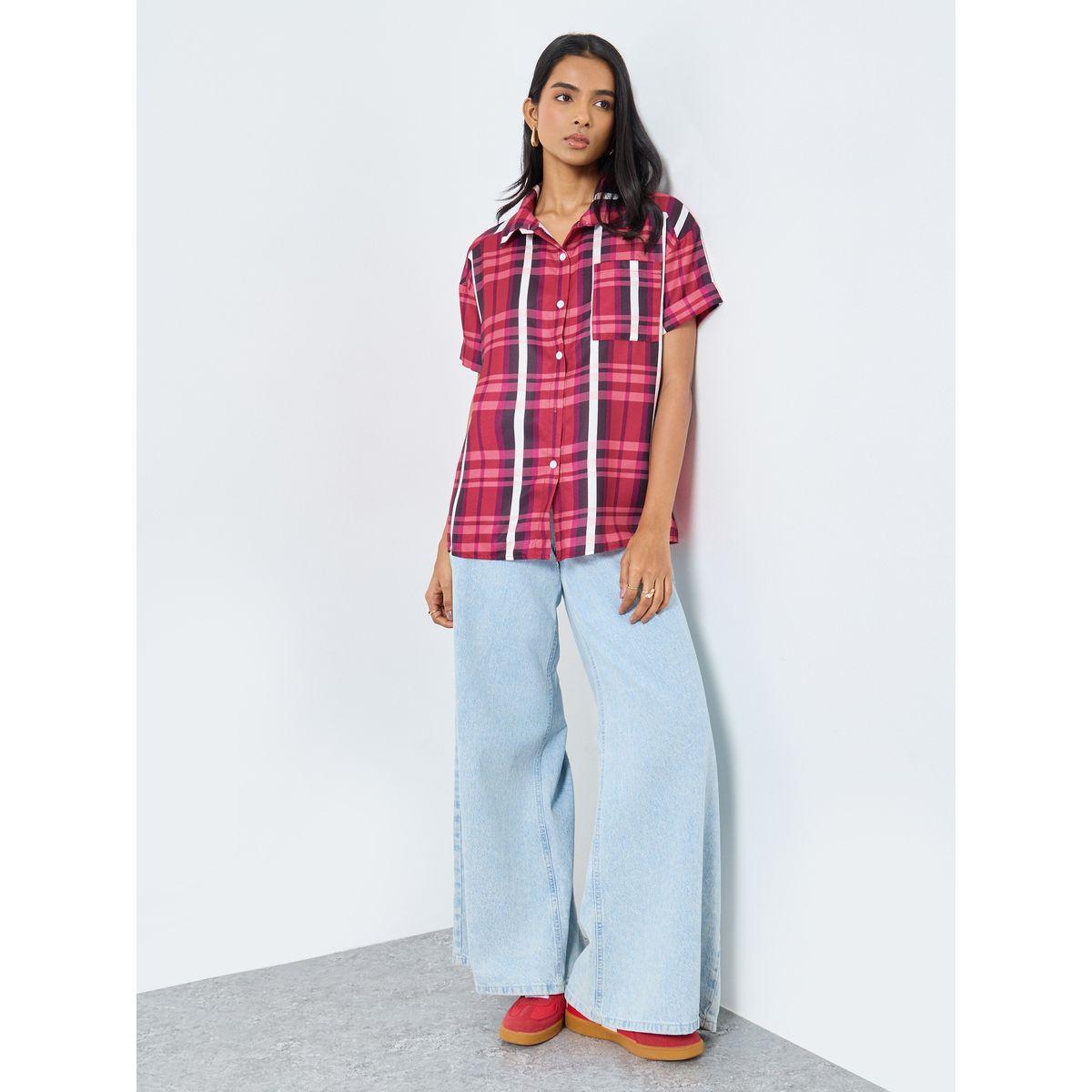 Styli Checked Print Buttoned Shirt with Pocket-women-clothing-shirtsandblouses-shirts-image-2