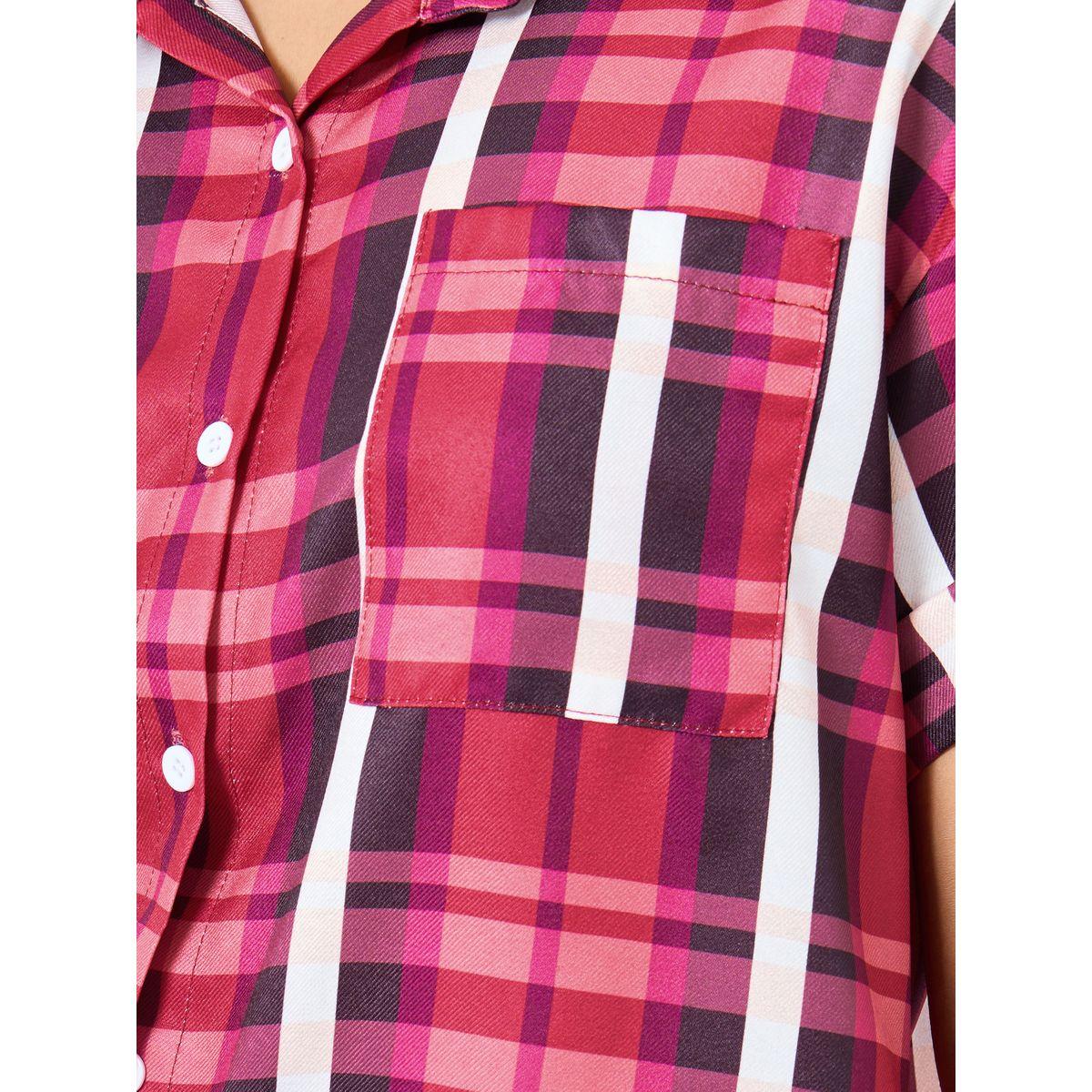 Styli Checked Print Buttoned Shirt with Pocket-women-clothing-shirtsandblouses-shirts-image-3