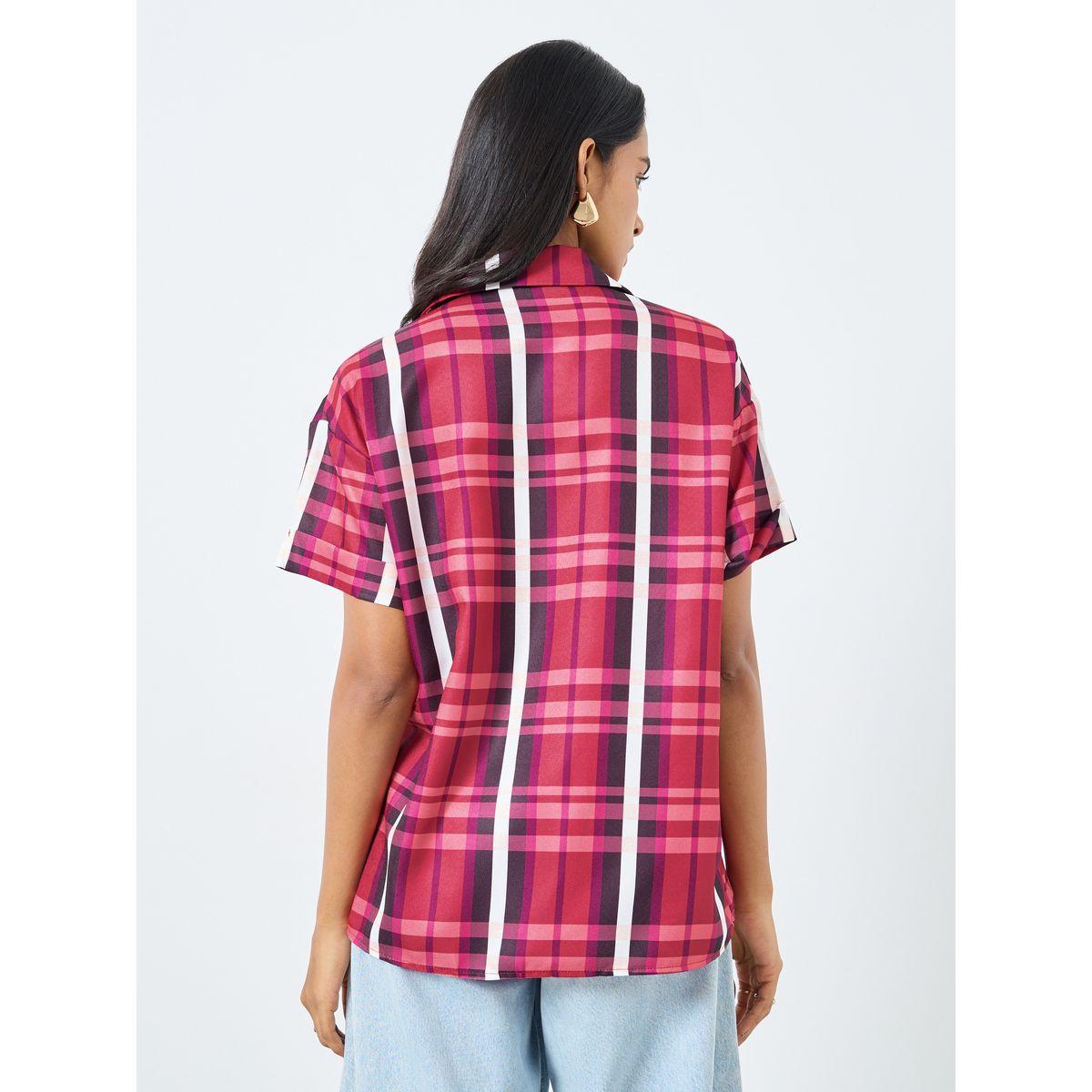 Styli Checked Print Buttoned Shirt with Pocket-women-clothing-shirtsandblouses-shirts-image-4