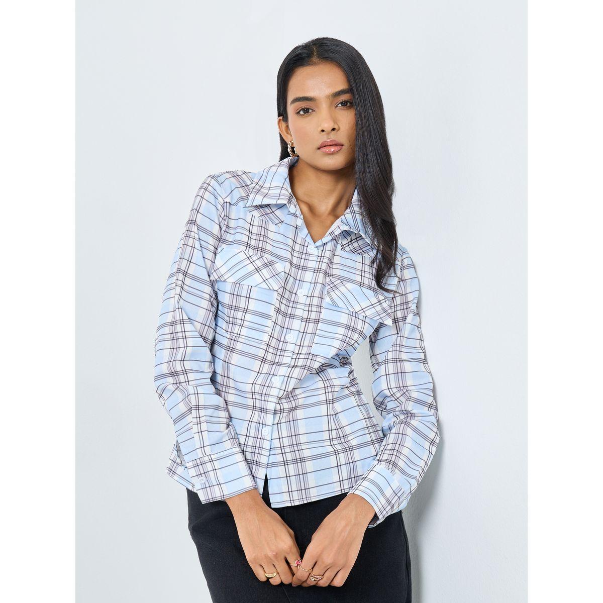 Styli Checked Print Buttoned Shirt with Pockets-women-clothing-shirtsandblouses-shirts-image-1