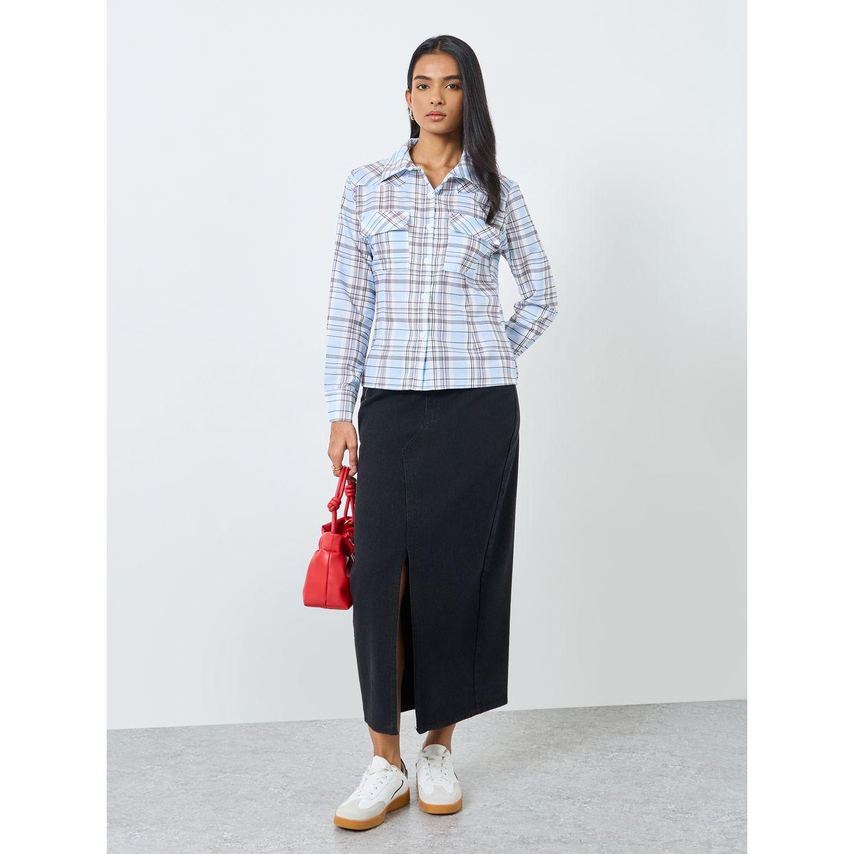 Styli Checked Print Buttoned Shirt with Pockets-women-clothing-shirtsandblouses-shirts-image-2