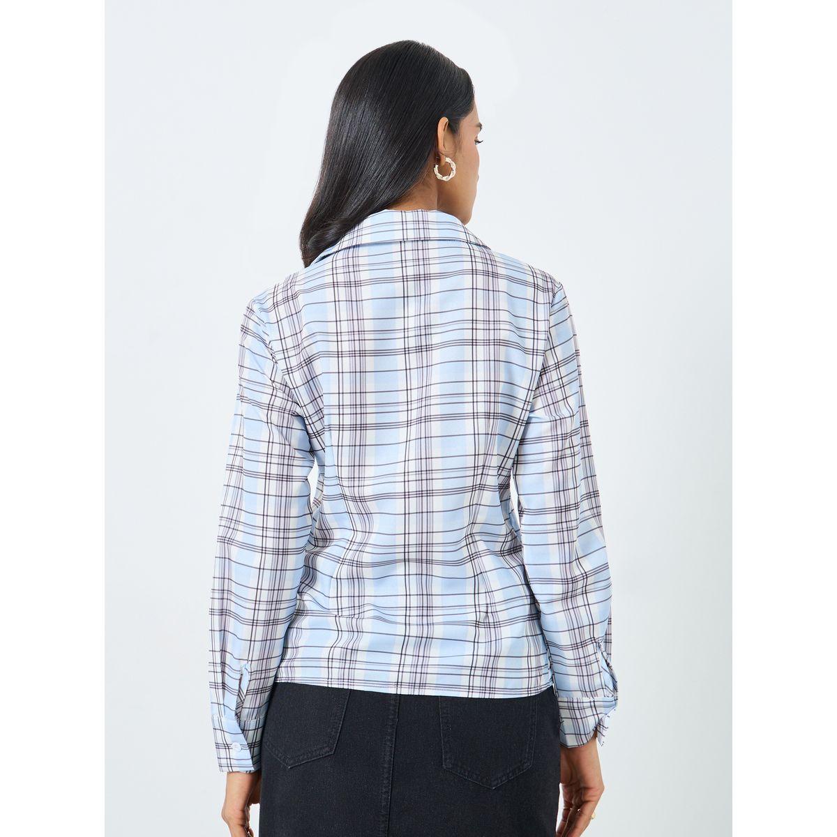 Styli Checked Print Buttoned Shirt with Pockets-women-clothing-shirtsandblouses-shirts-image-4