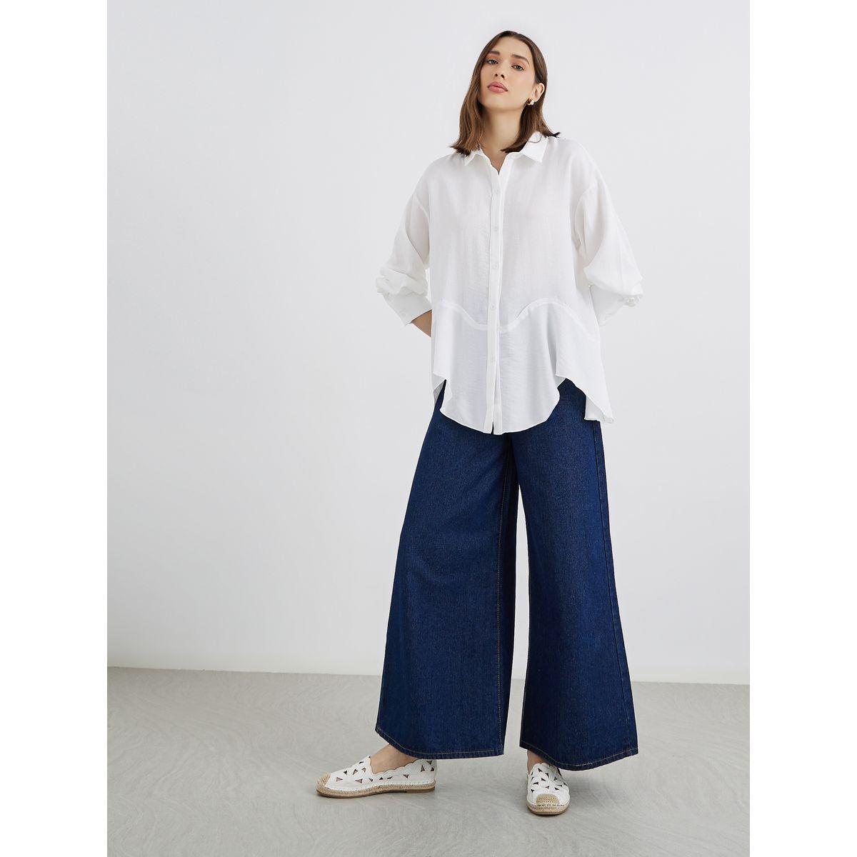 بلوزة فضفاضة سادة بحافة غير متماثلة-women-clothing-shirtsandblouses-shirts-image-2