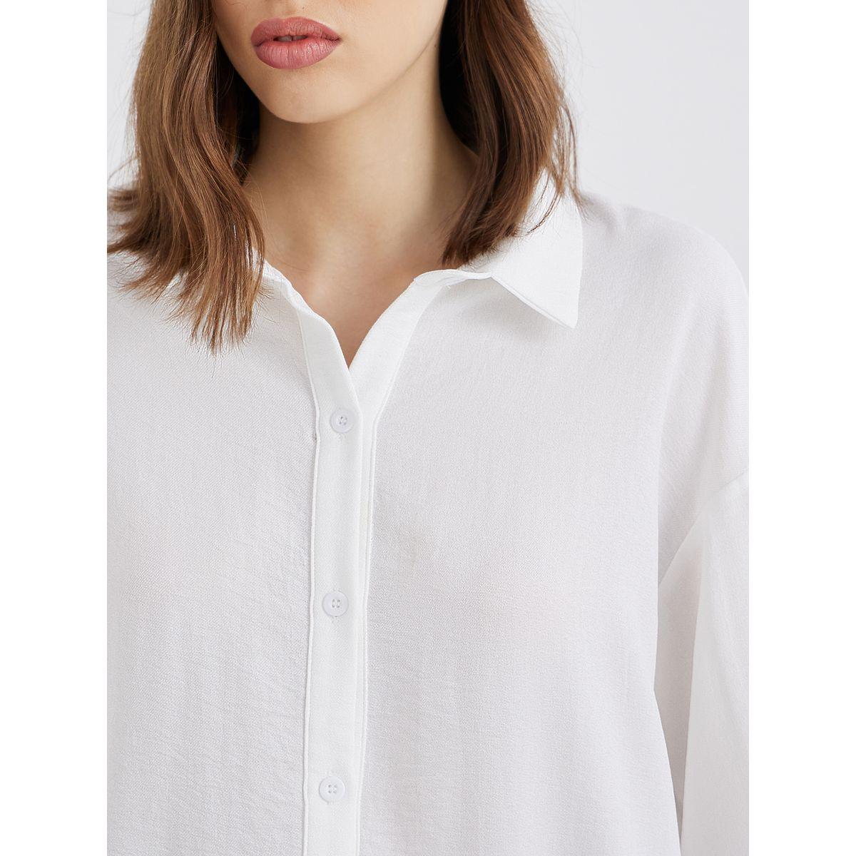 Styli Women White Solid Long Sleeve Oversized Shirt with Asymmetric Hem-women-clothing-shirtsandblouses-shirts-image-4