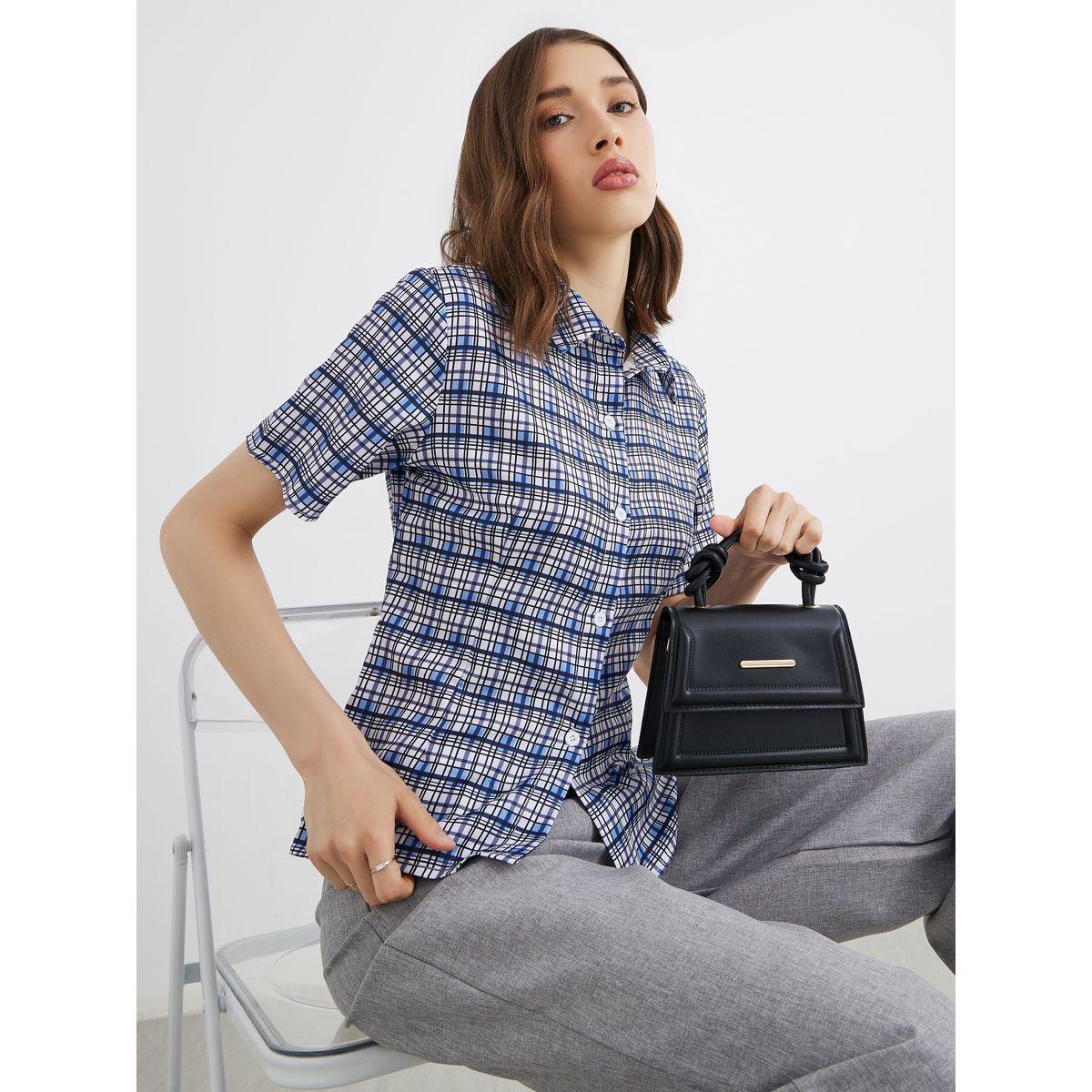 بلوزة سادة بأكمام قصيرة وقصة عادية-women-clothing-shirtsandblouses-shirts-image-1