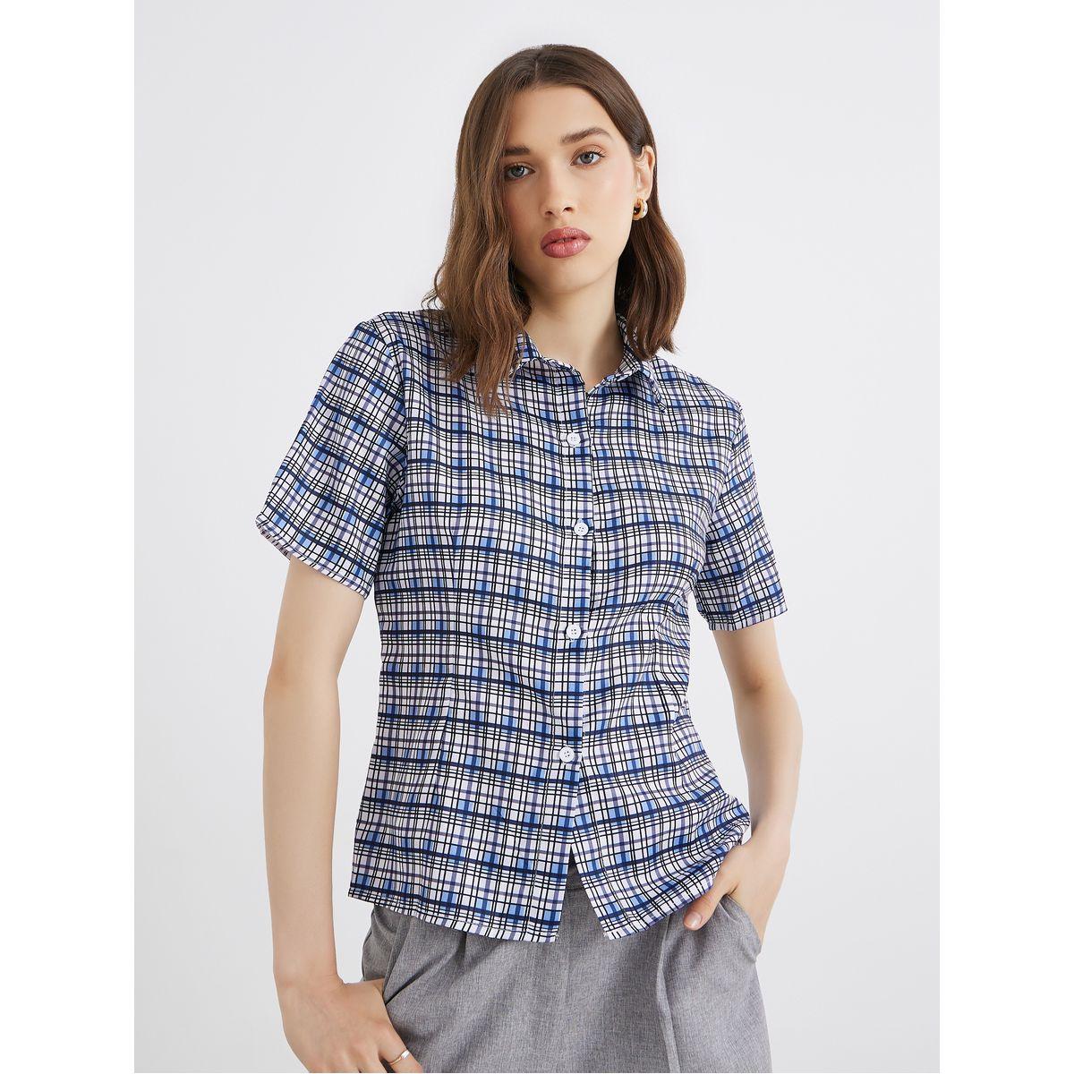 بلوزة سادة بأكمام قصيرة وقصة عادية-women-clothing-shirtsandblouses-shirts-image-3