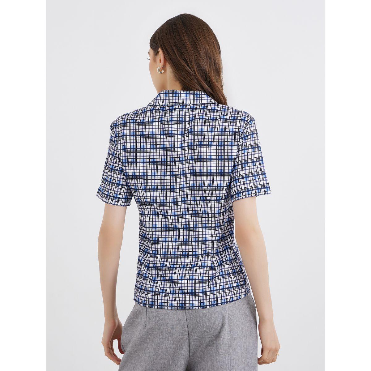 بلوزة سادة بأكمام قصيرة وقصة عادية-women-clothing-shirtsandblouses-shirts-image-5