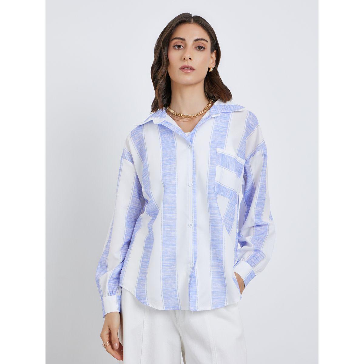 Styli Women Striped Long Sleeve Oversized Shirt with Pocket Detail-women-clothing-shirtsandblouses-shirts-image-2